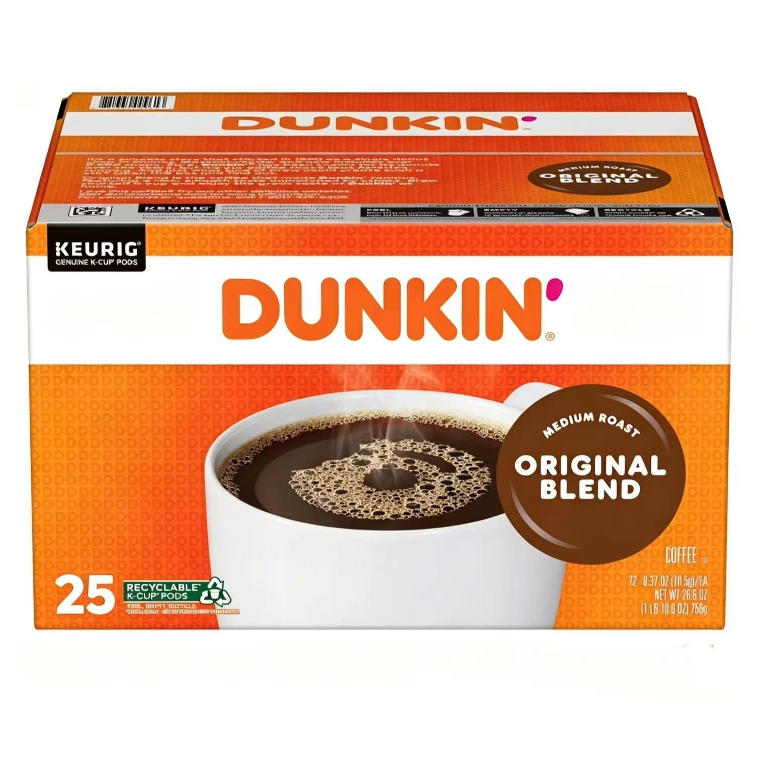 TEMU 25-count Dunkin Donuts Medium Roast K-cup Coffee Pods, Original Blend Flavor, Family Favor, Breakfast, Afternoon, Pair With Desserts Or Sweets