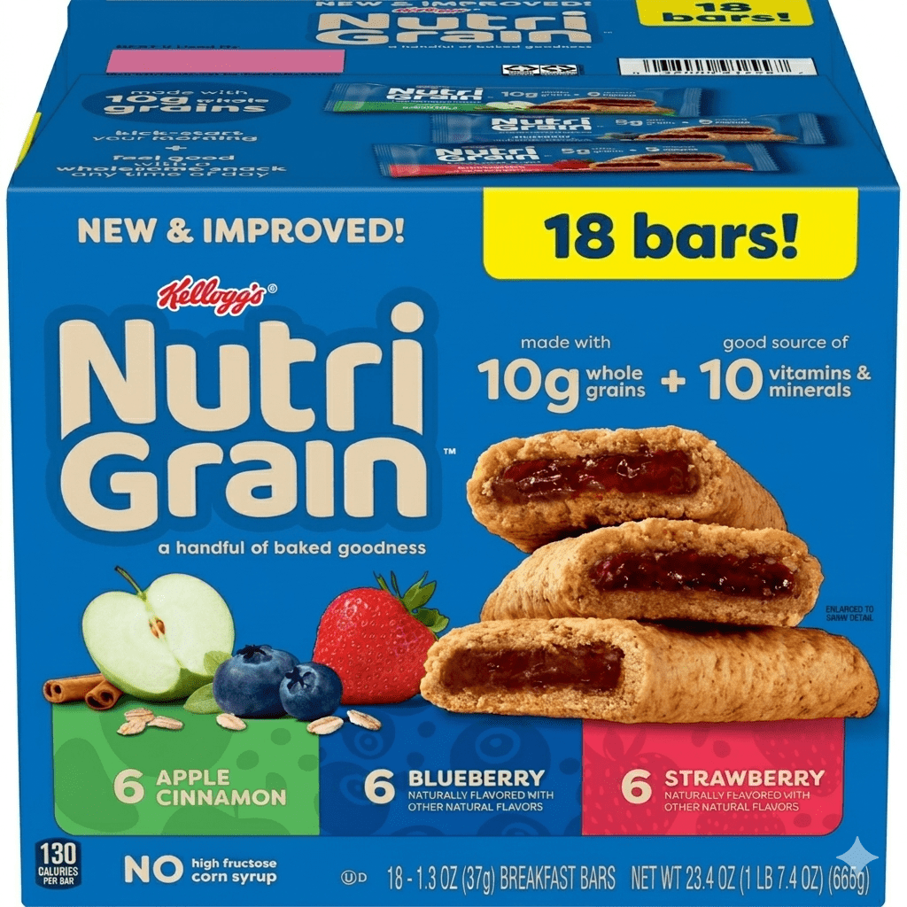 Nutri-Grain Breakfast Bars Variety Pack, Assorted Single-Serve Whole Grain Snacks, Individual Fruit Baked Bars, Perfect for Kids, School Lunches, Travel & On-the-Go