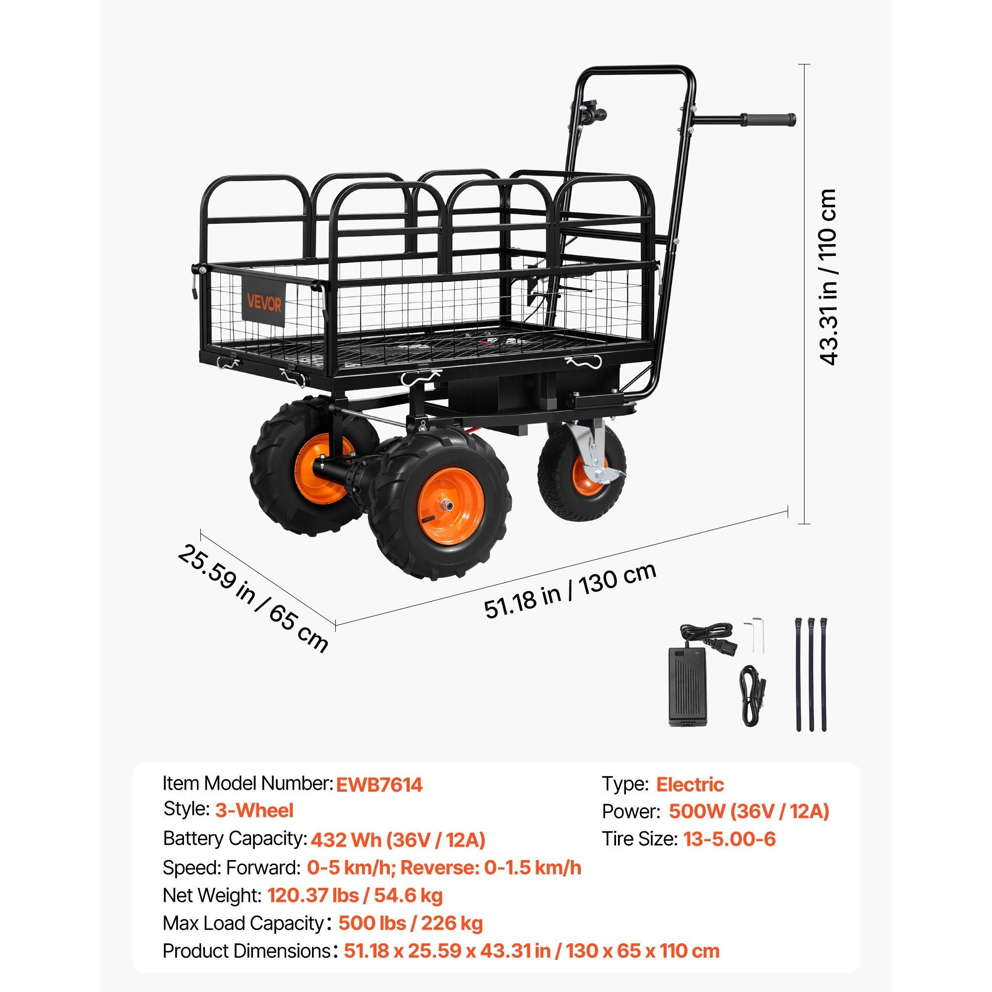 electric utility cart 36v 432wh battery powered electric wagon 500w power wheelbarrow with brake 500 lbs load heavy duty steel garden cart for farm and yard all purpose modular   Product details 3