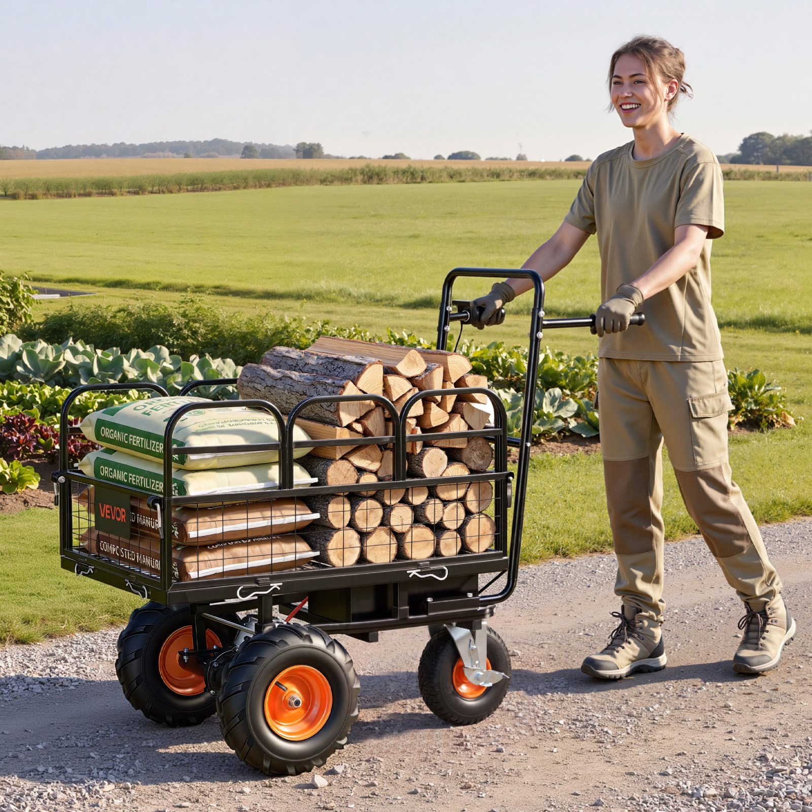 electric utility cart 36v 432wh battery powered electric wagon 500w power wheelbarrow with brake 500 lbs load heavy duty steel garden cart for farm and yard all purpose modular   Product details 7