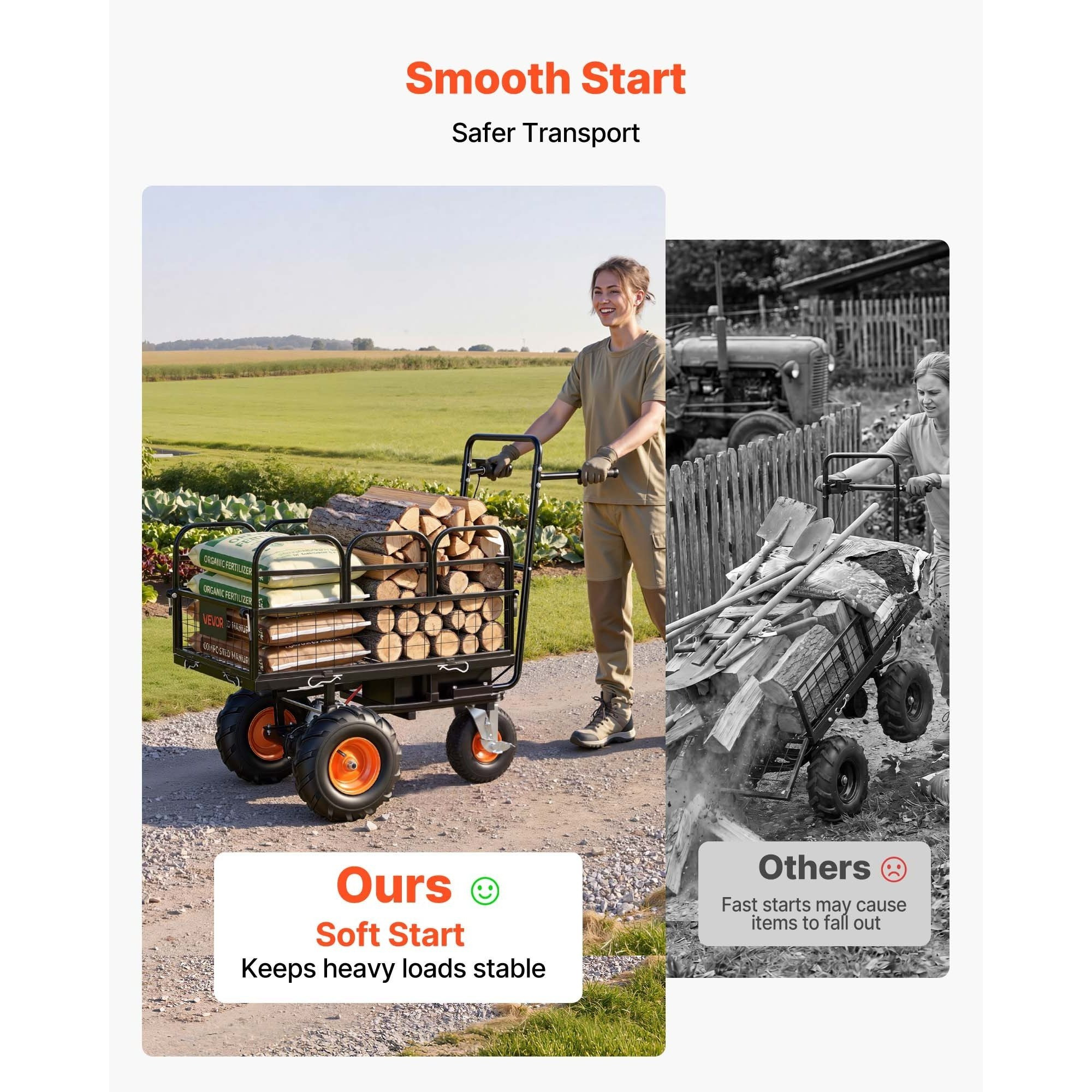electric utility cart 36v 432wh battery powered electric wagon 500w power wheelbarrow with brake 500 lbs load heavy duty steel garden cart for farm and yard all purpose modular   Product details 6