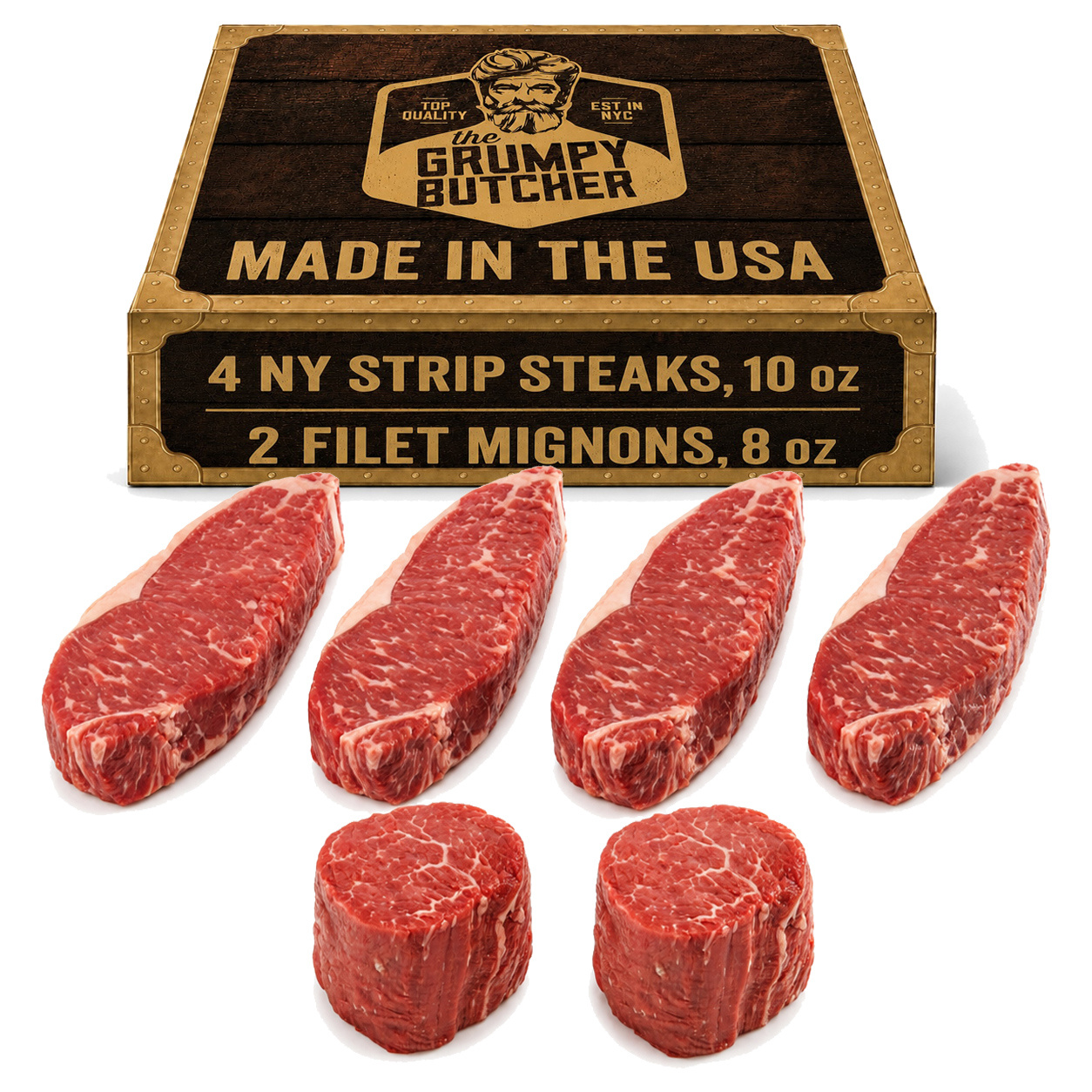 grumpy butcher aged 6 steaks sampler set 2 large   steaks 4   steaks     with gift box option ships  