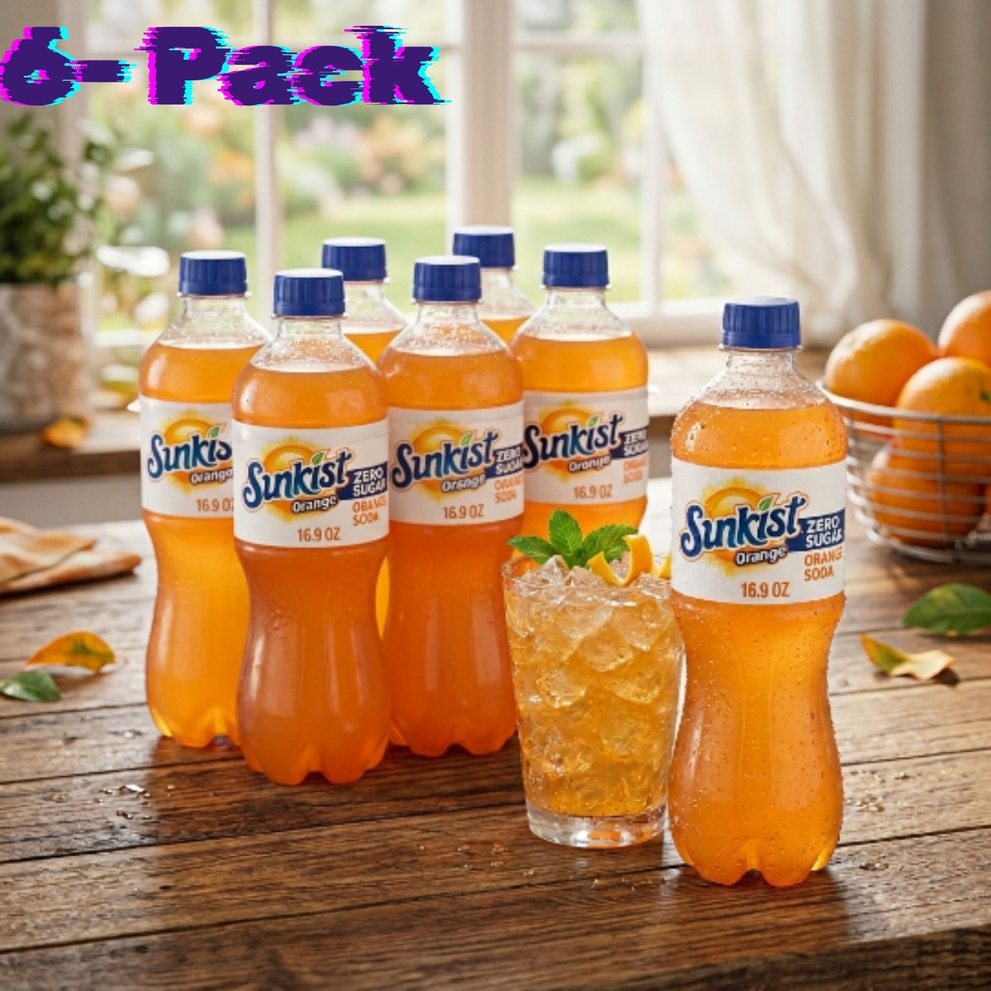 Sunkist Sugar-Free Orange Soda, 6-Pack On-the-Go 16.9 oz Zero Calorie Bottles