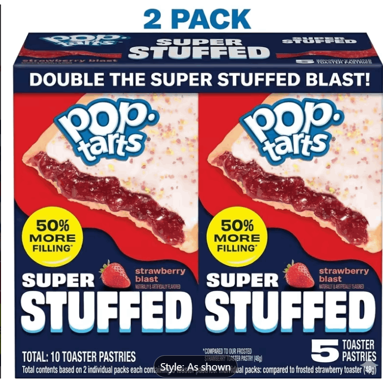 TEMU 2 Pack Pop-tarts Super Stuffed Strawberry Blast Toaster Pastries, 50% More Filling, Shelf-stable, 10.9 Oz (10 Count)