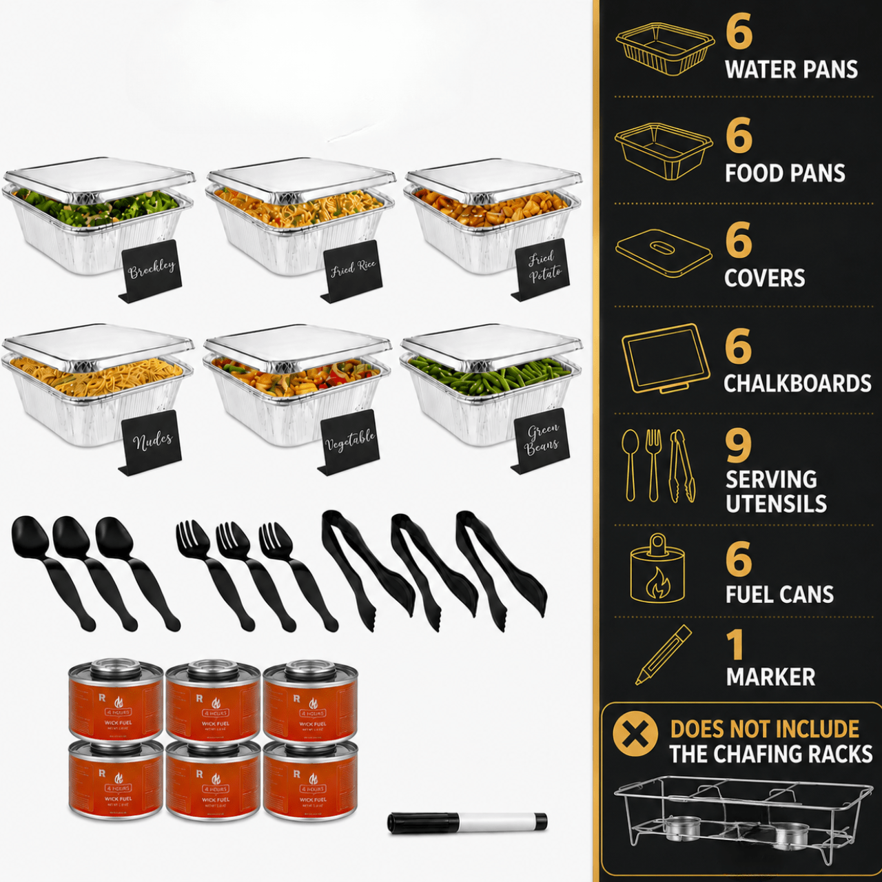 Disposable Chafing Dish Buffet Set (refill Kit), 40 Pcs Disposable Catering Supplies Buffet Display Set , , Fuel Cans, Water Pan, Food Pans, Serving Utensils, And Covers. (racks Not Included)