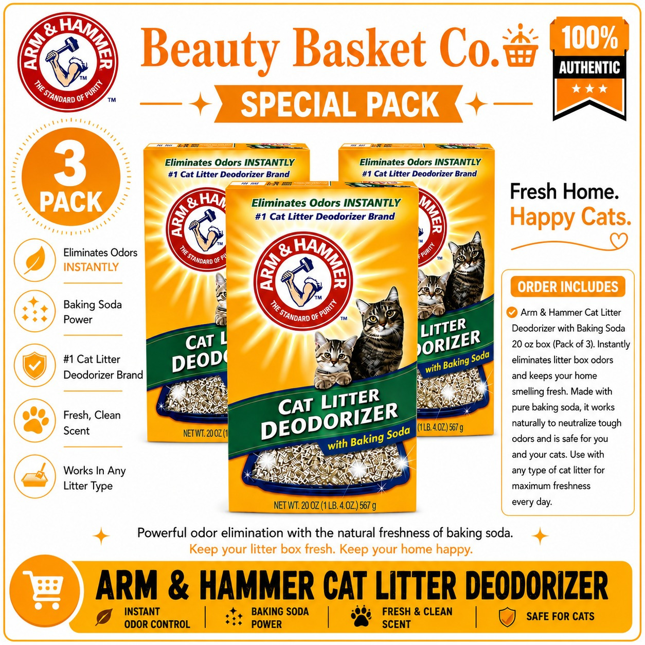 TEMU Arm & Hammer Cat Litter Deodorizer With Baking Soda, 20 Oz (567 G) Each, Pack Of 3, Reduce Litter Box Odors, Suitable For Most Cat Litter Types