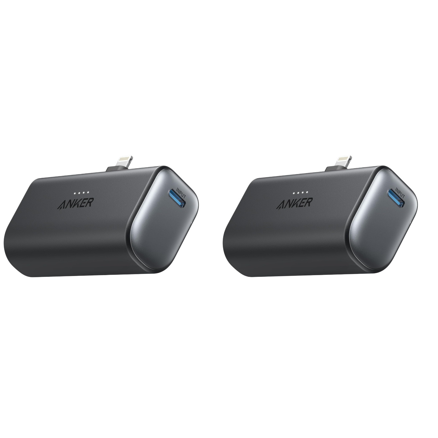 TEMU Anker Nano Portable Charger (2-pack), 5,000mah 12w Power Bank With Built-in Mfi Certified Lightning Connector, Ultra-compact Folding Design,