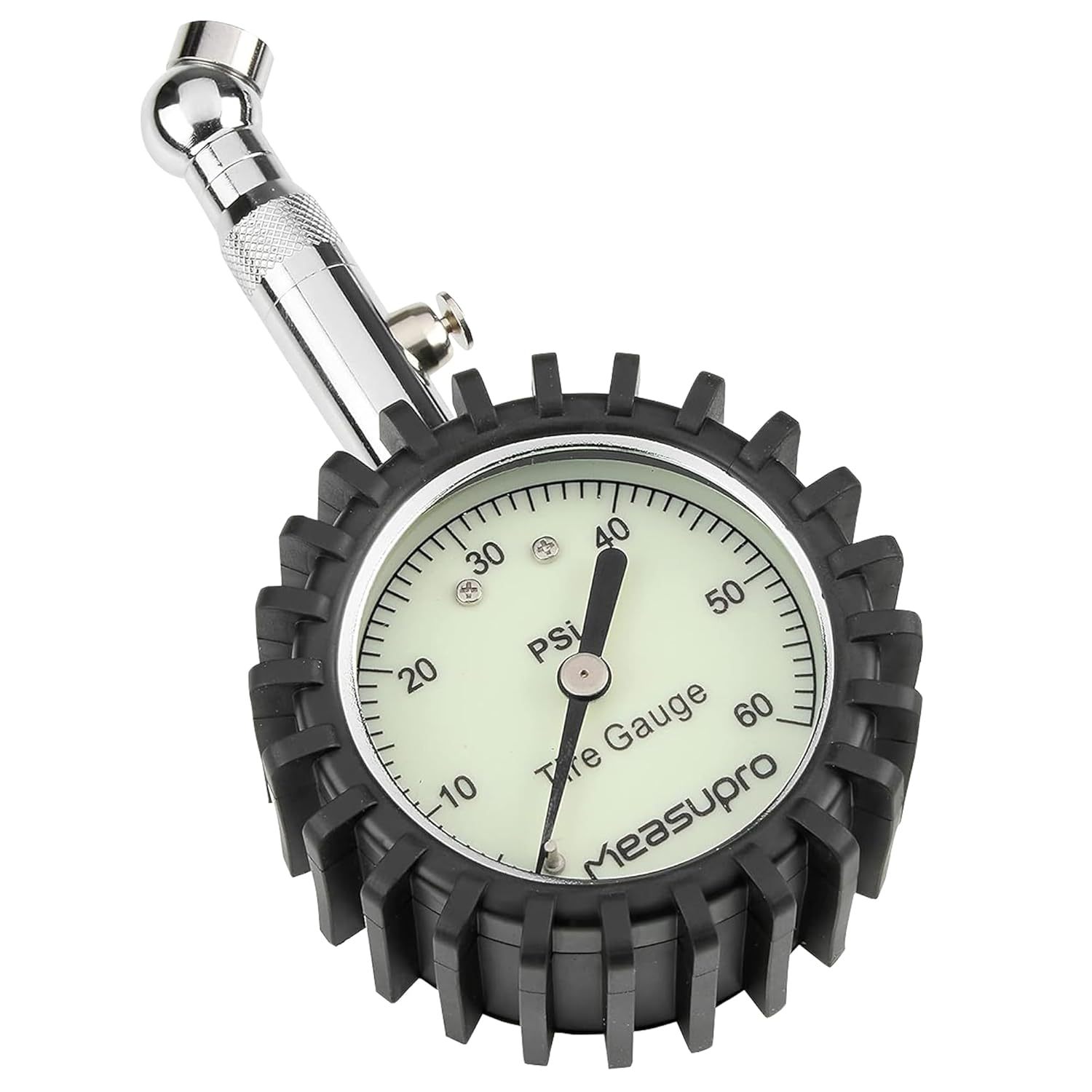 TEMU Tire Gauge With Glow In Dark Large Scale Dial - 0-60 Psi Heavy Duty Air Pressure Gauge With Valve For Cars, Trucks, Motorcycles, Bikes -