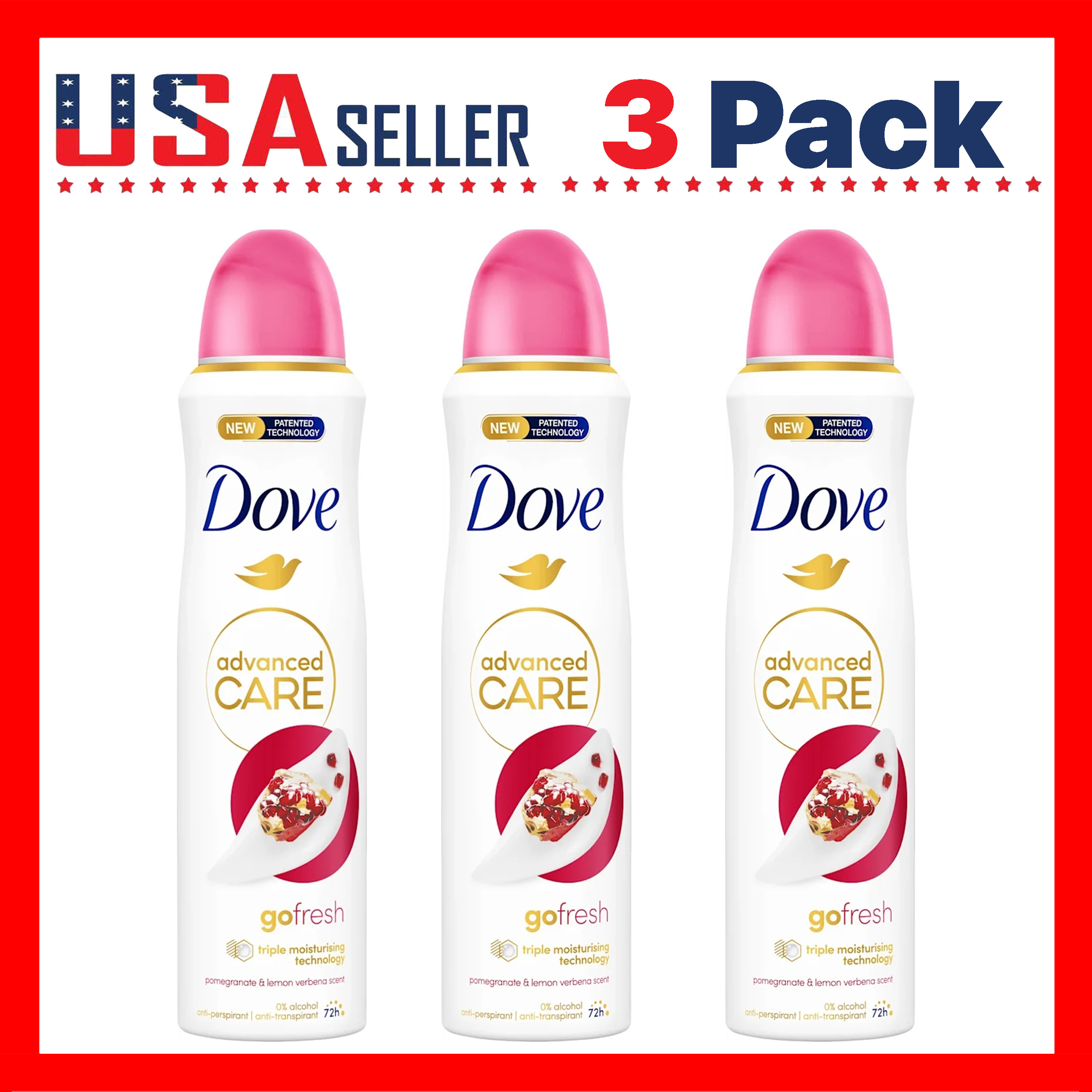 TEMU Dove Go & Lemon Grass Body Spray 150ml (5oz) X [3 Pack] Deodorant For Women, Long Scent, Quick Dry Invisible Spray, Non-sticky Lightweight Daily Body Deodorant, Gym Travel Essential
