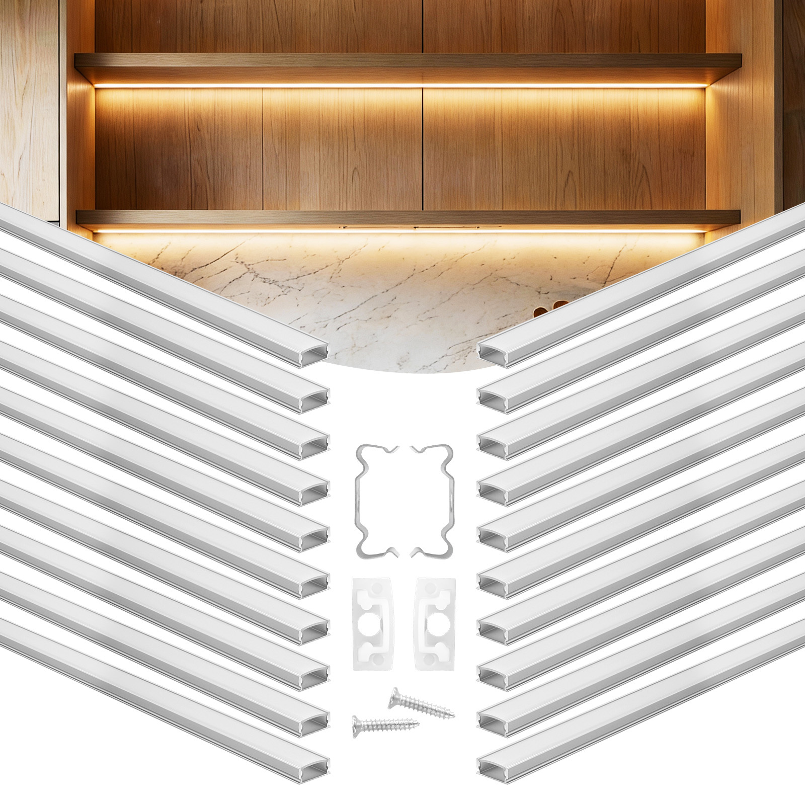 TEMU Vevor 20-pack 6.6 Ft/2m U Shape Led Aluminum Channel, With Milky Cover, End Caps And Mounting Clips, Aluminum Profile For Led Strip Light