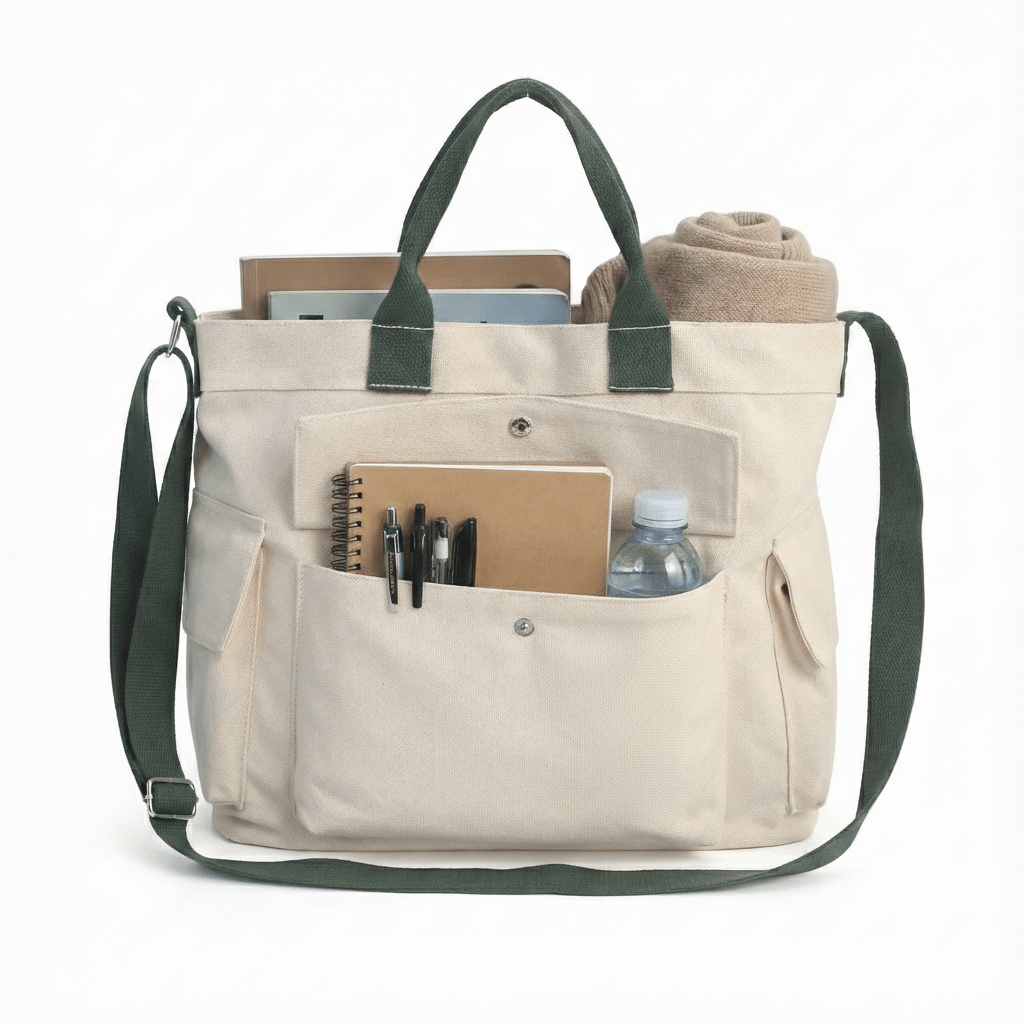 TEMU Canvas Crossbody Tote Shoulder Purse Bag For Women And Men With Multi-pocket For Shopping, Travel And Work