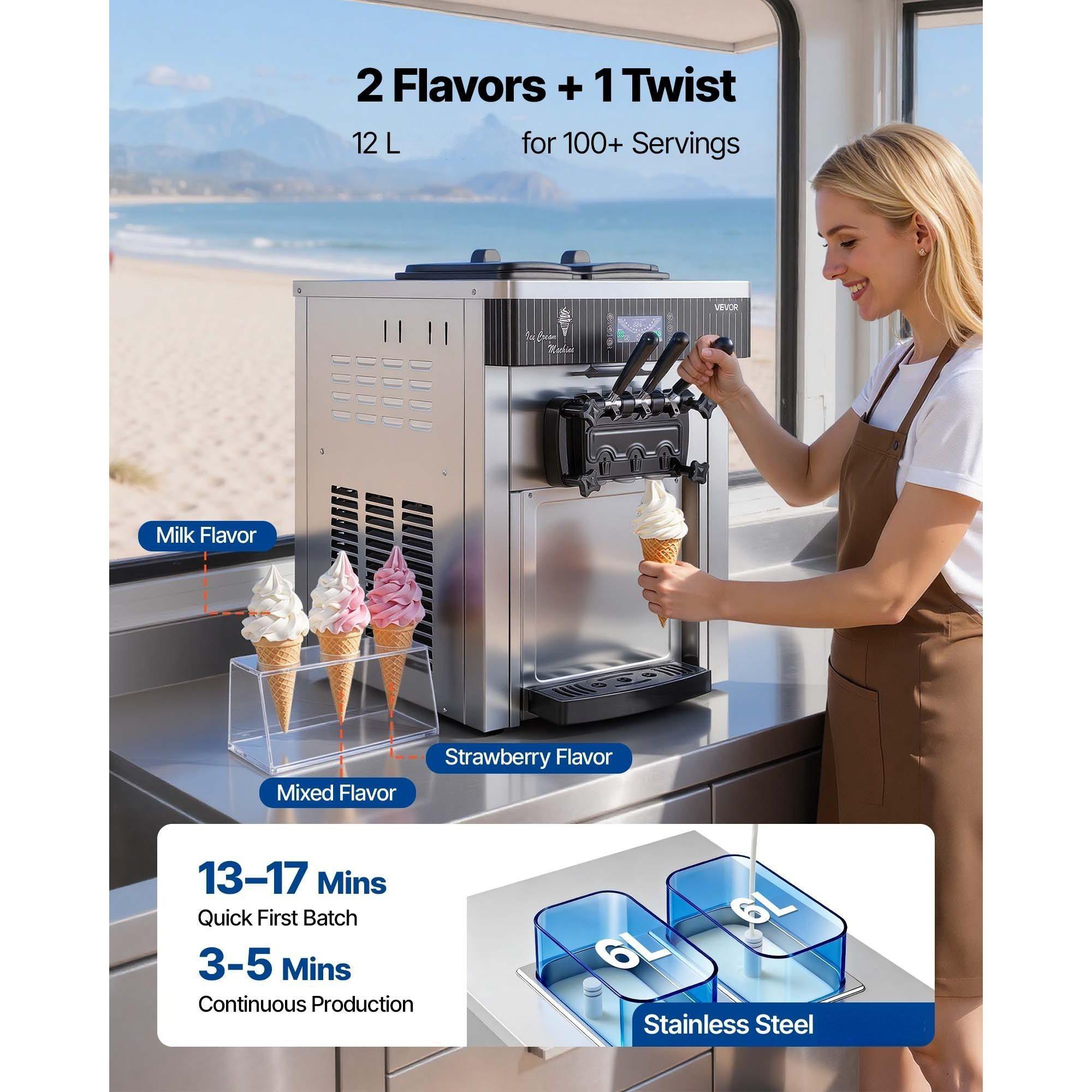 commercial ice cream machine 20 28l h   2200w 3 flavor countertop   ice cream maker pre cooling self cleaning for snack dessert shops Product details 4