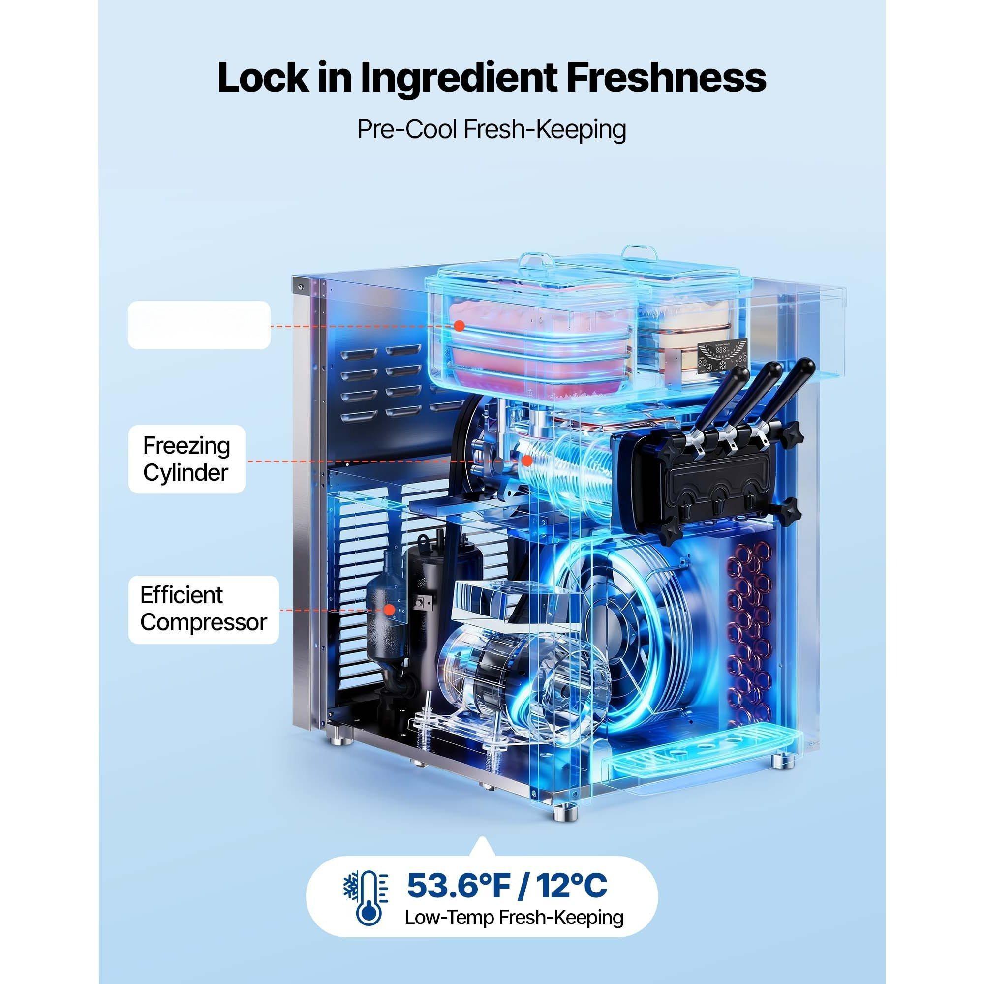 commercial ice cream machine 20 28l h   2200w 3 flavor countertop   ice cream maker pre cooling self cleaning for snack dessert shops Product details 5