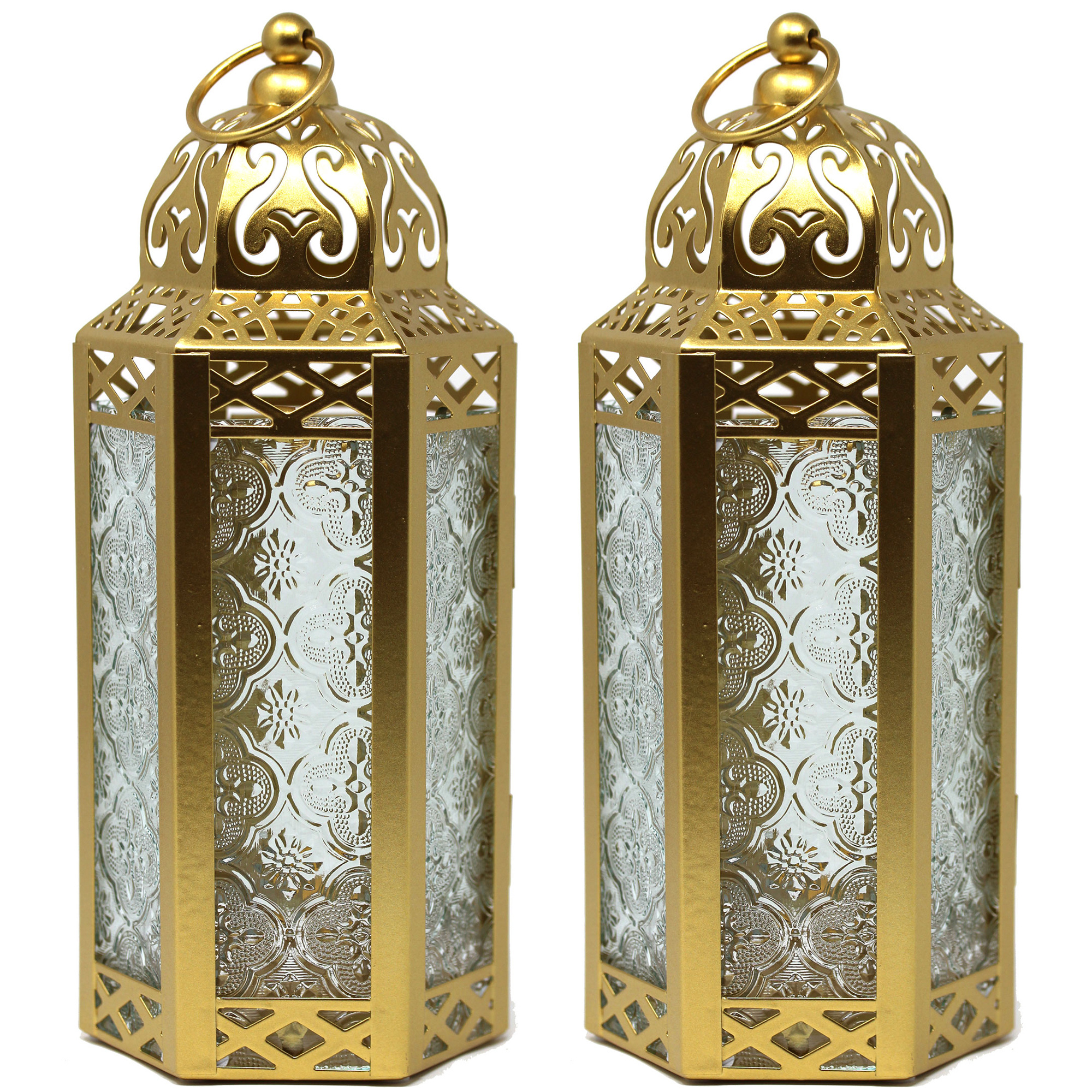 TEMU 2pc Gold Ramadan Moroccan Candle Lanterns – Decorative Hanging Candle Holder Lamp For Indoors, Vintage Metal Holder With Intricate Cutout Design