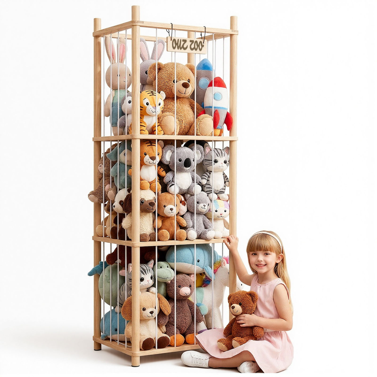TEMU 3-tier Stuffed Animal Storage Zoo, Wooden Toy Organizer For , Perfect Birthday Gift For Nursery & Playroom Organization