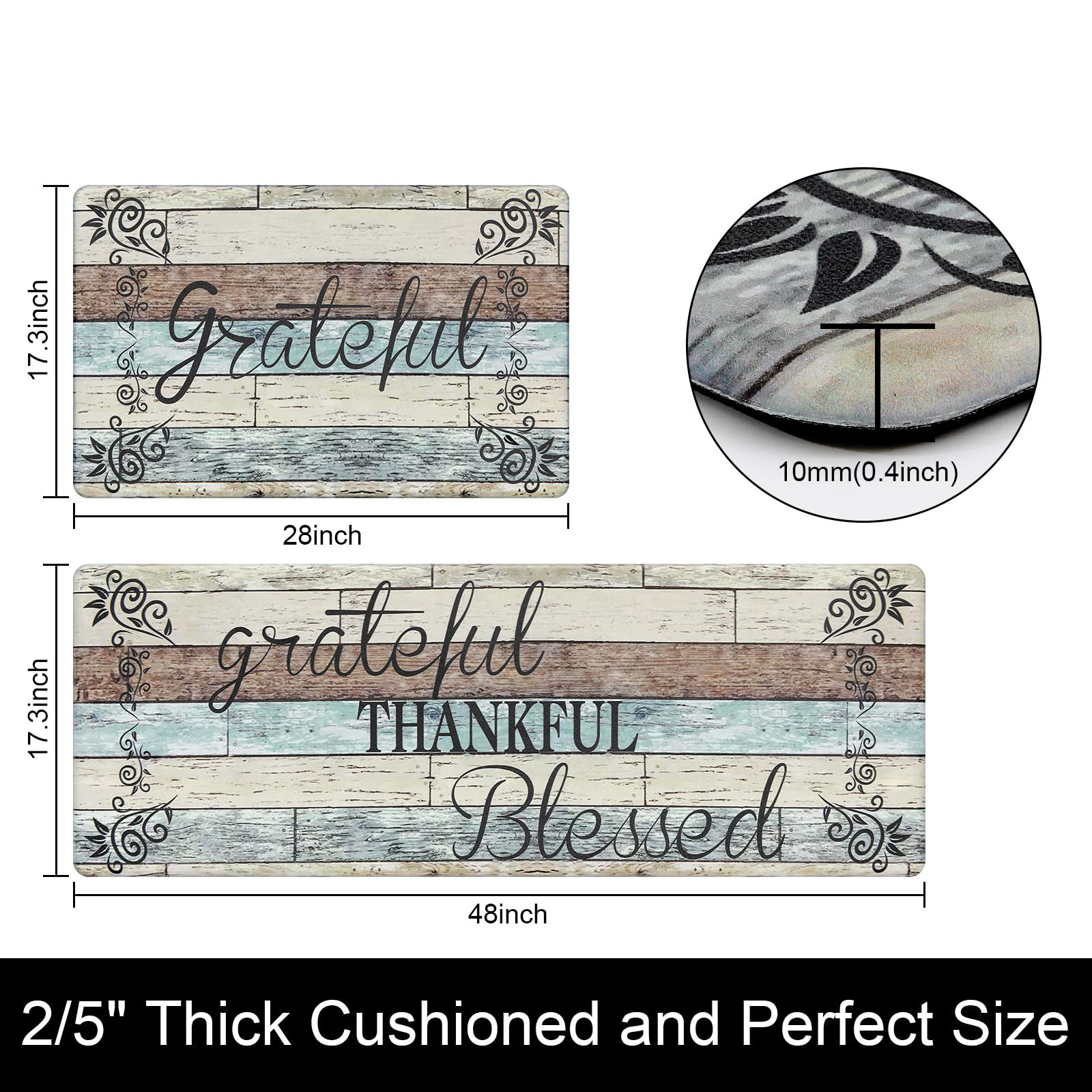 2pcs Kitchen Mat Non Slip Cushioned Kitchen Mats For Floor Waterproof Farmhouse Kitchen Rugs And Mats Set Standing Desk Mat Carpet For Sink，office，laundry，17.3"x48"+17.3"x28"