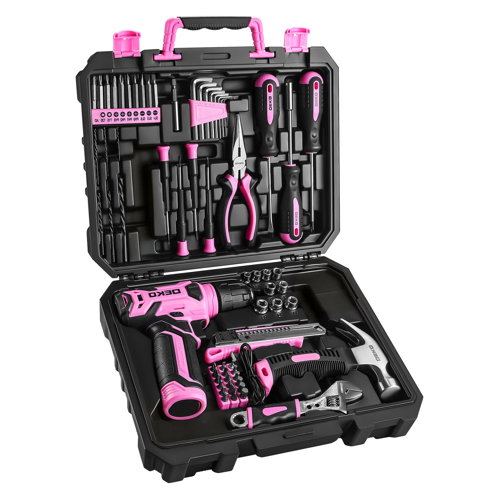 119/151PCS Power Tool Box Set With 8V/12V Cordless Drill / Driver, Hammer, Wrench, Screwdriver and Utility Knife | All in One Hand Tools kit | Household Tool Set | Electric Drill Tool Kit | for Garden, DIY, Home Repairs | Gifts For Men/Women | Valentine's Day Gift