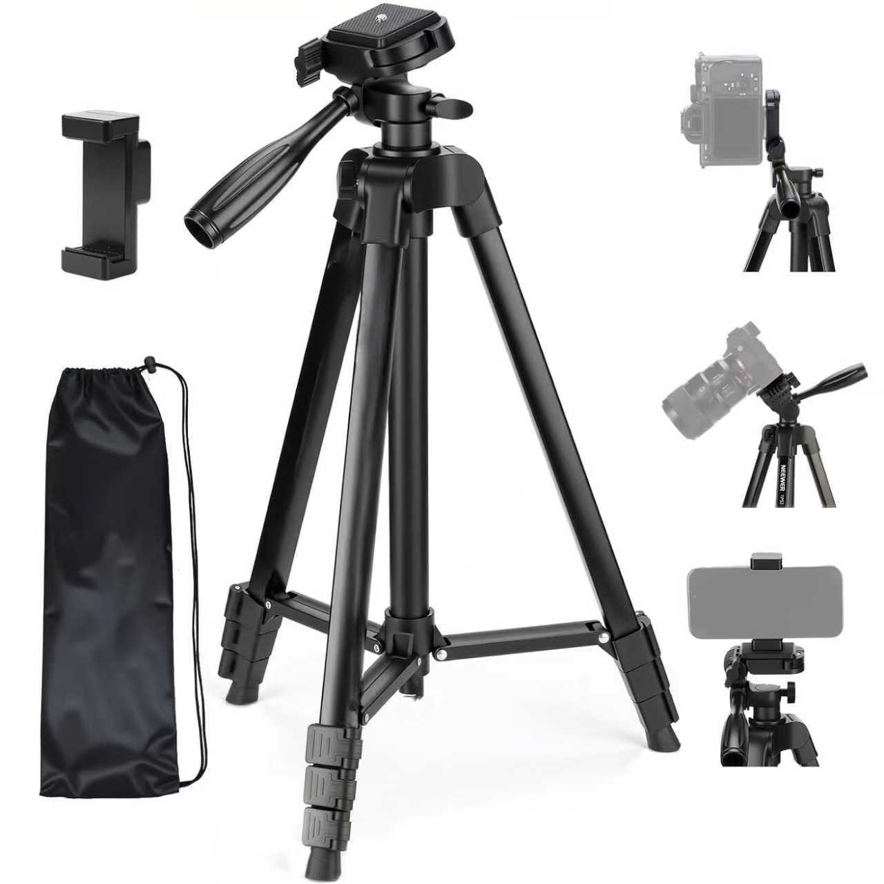 TEMU Tripod Stand For Camera,50-57"aluminum Travel Tripod Release Plates, Phone Clip & Carrying Bag, For Dslr, Smartphone, Action Camera, Ideal For