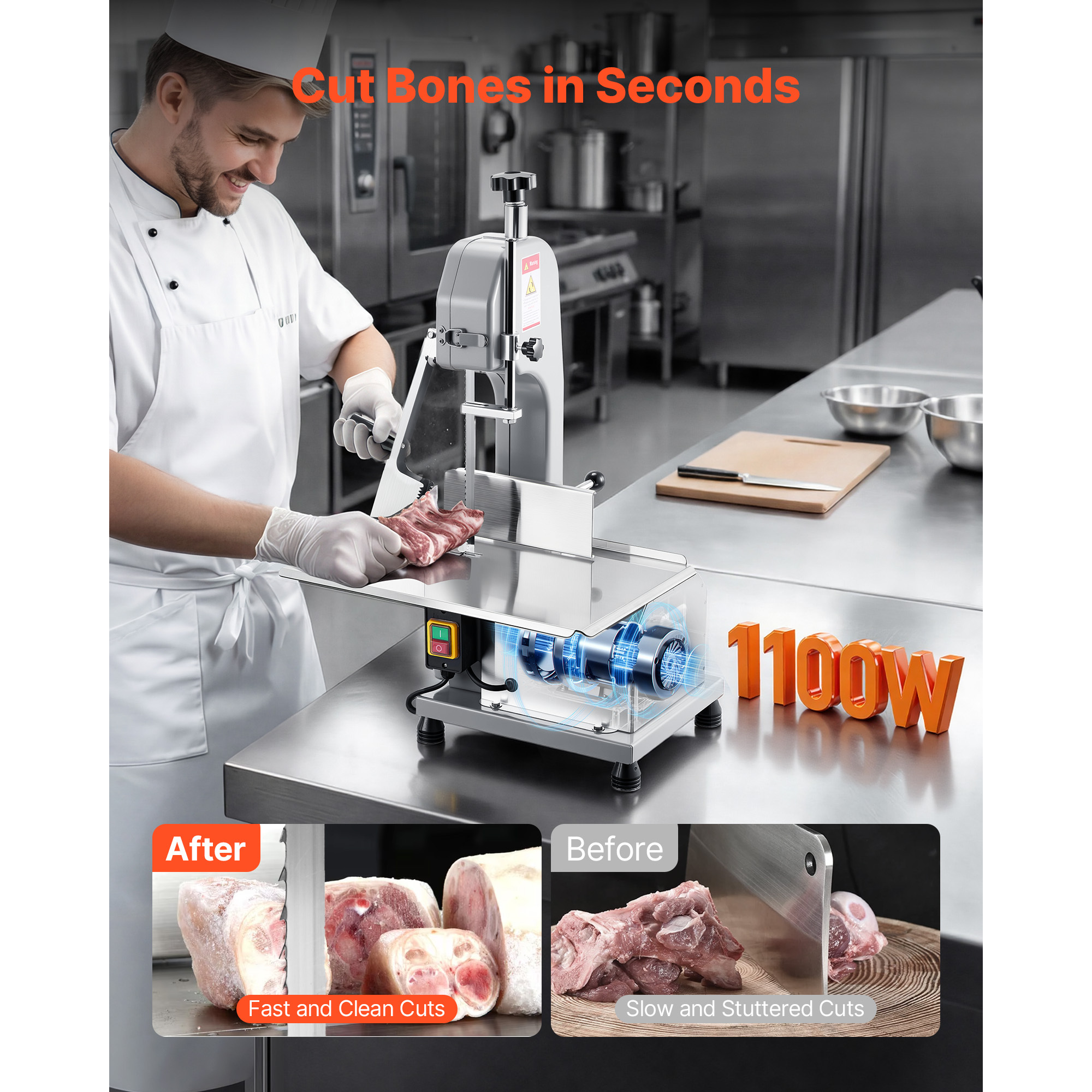 VEVOR Commercial Electric Meat Bandsaw, 1100W Bone Sawing Machine with 12.4