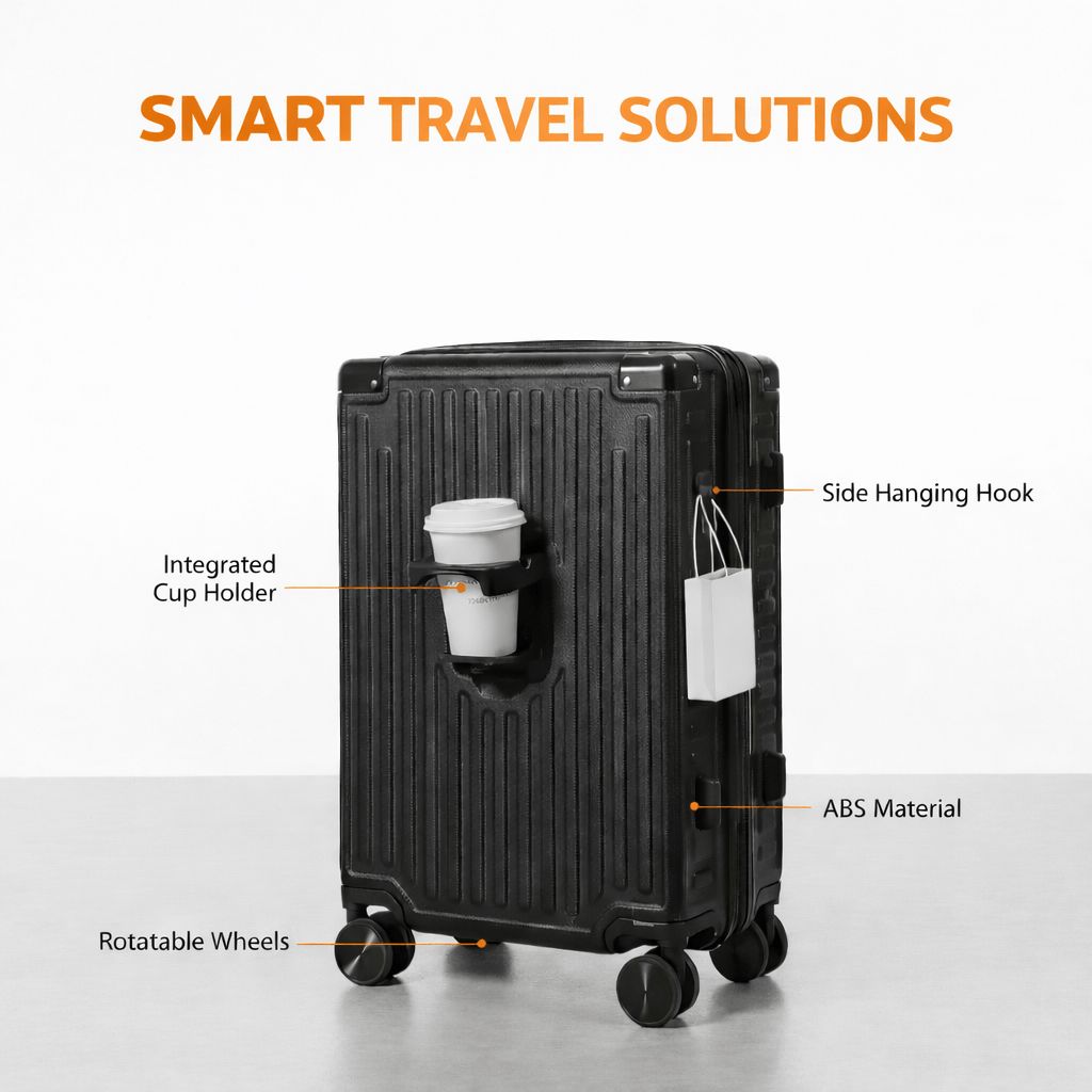 TEMU 20” Carry On Hardshell Luggage With Cup Holder & Phone Holder, Lightweight Spinner Suitcase With Built-in Lock & , Durable Travel Cabin Suitcase