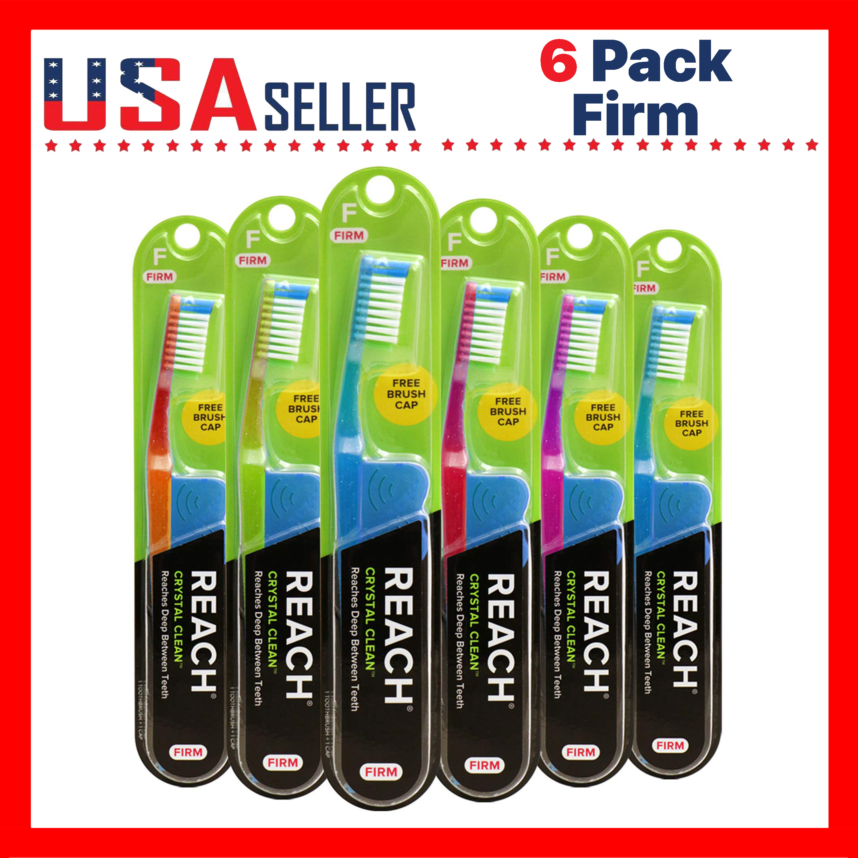 TEMU Reach Toothbrush X [6 Pack] With Firm Bristles For Deep Plaque Removal And Complete Mouth Cleaning Clear