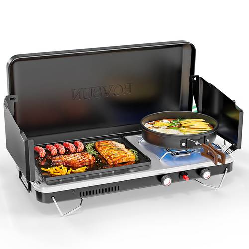 2 in 1 camping stove with propane oven portable 2 burner stove outdoor oven combo with auto thermometer for camping backyard picnic