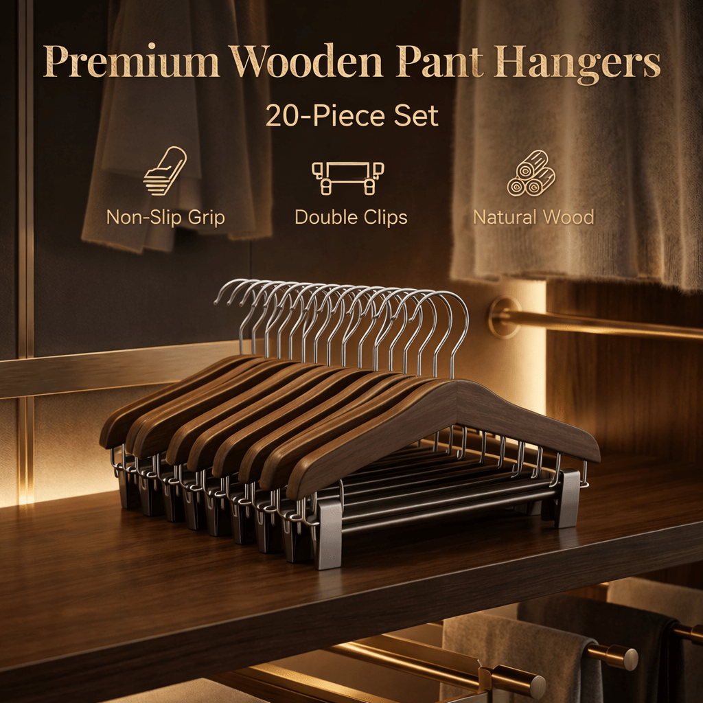 Amber Home 10 Pack Walnut Wooden Pants Hangers, Wood Clamp Hangers With Non Slip Padded Velvet Jeansslacks Hangers Hair Extension Hangers For Skirts~p118217816