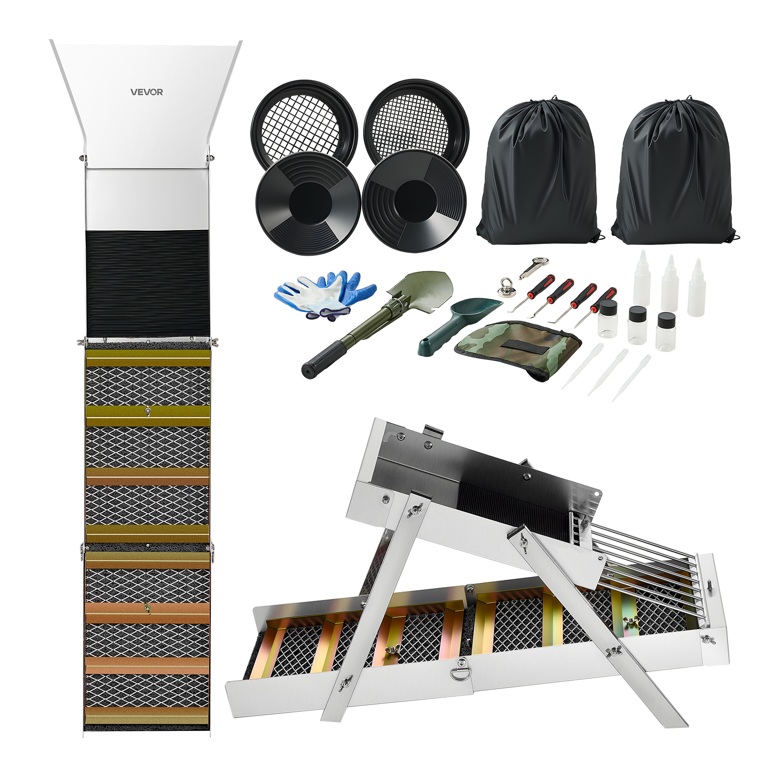 TEMU Vevor Highbanker Gold Kit, 50" 3-in-1 Folding High Gold Sluice Box, 26 Pcs Portable Mining Equipment Prospecting Kit With Gold Pans, Screen,