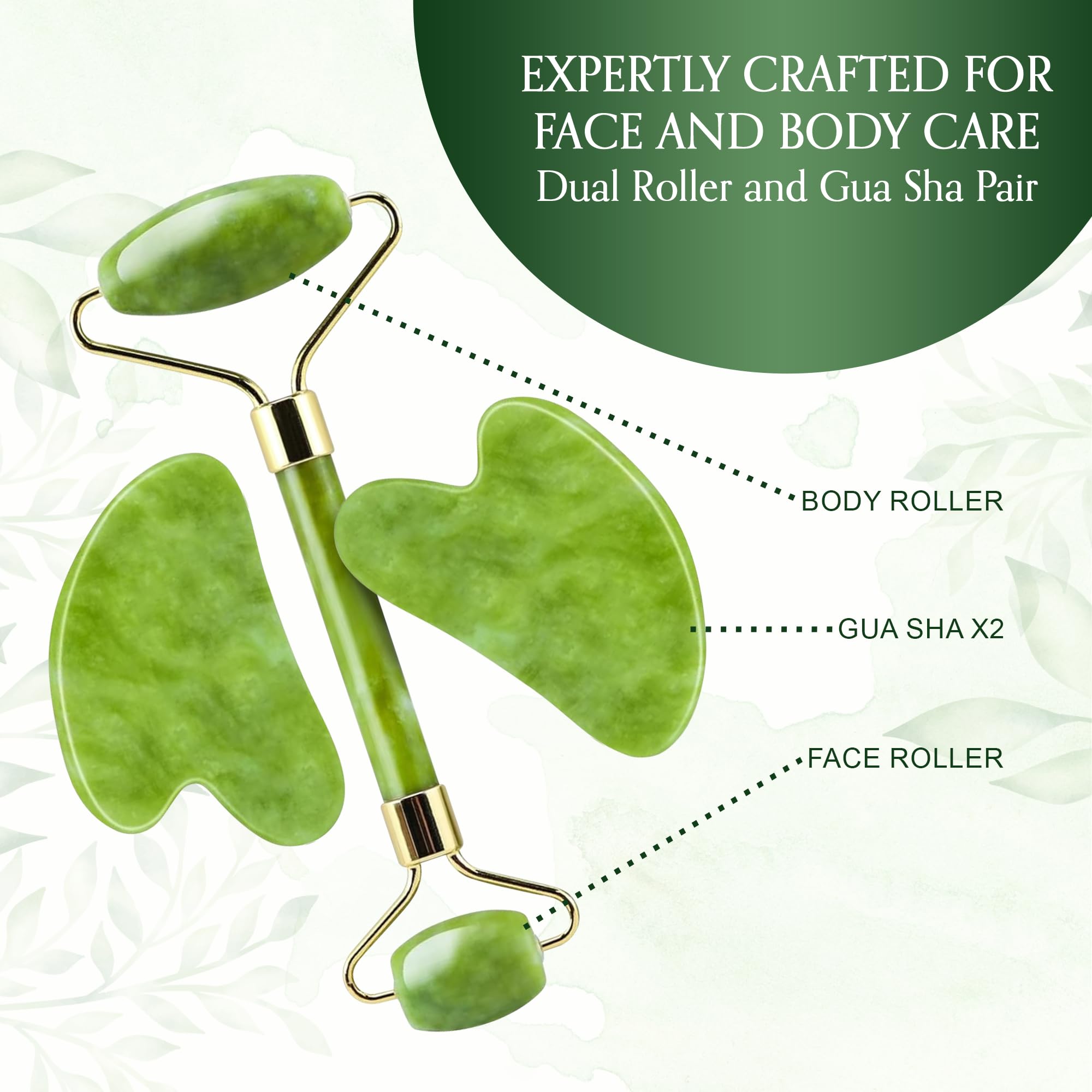 4-piece Jade Facial Roller & Gua Sha Skincare Set &ndash; Natural Jade Face Roller With Eye Roller Beauty Tools