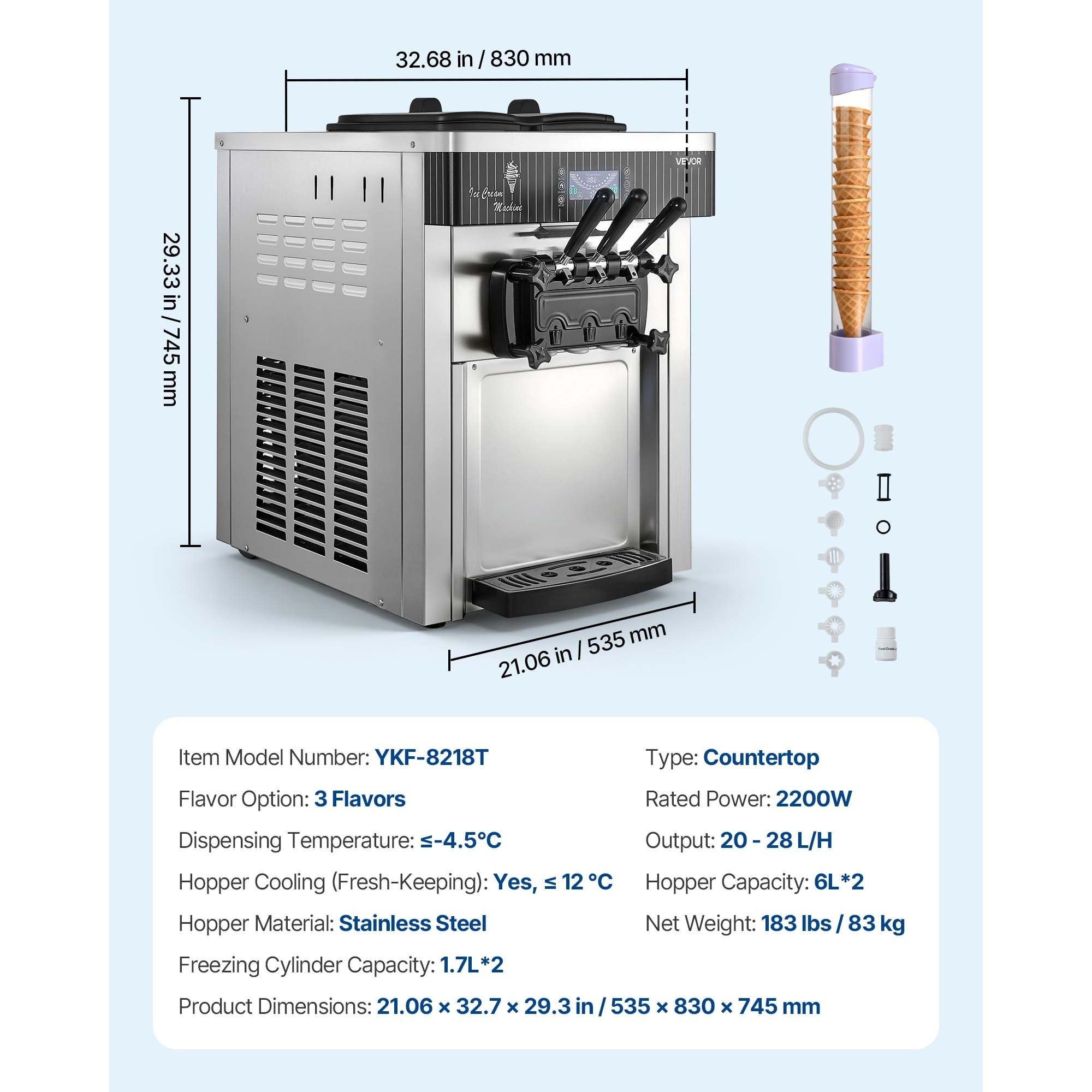 commercial ice cream machine 20 28l h   2200w 3 flavor countertop   ice cream maker pre cooling self cleaning for snack dessert shops Product details 0