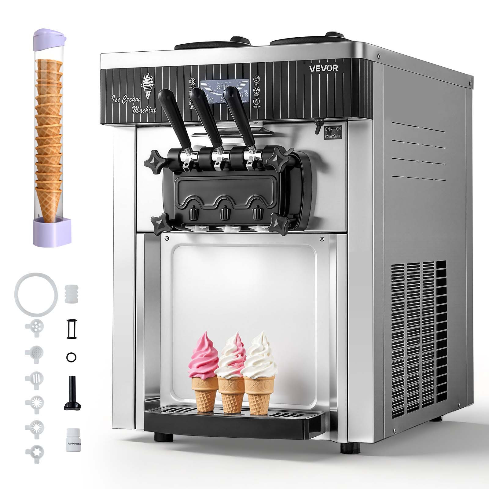 commercial ice cream machine 20 28l h   2200w 3 flavor countertop   ice cream maker pre cooling self cleaning for snack dessert shops Product details 1