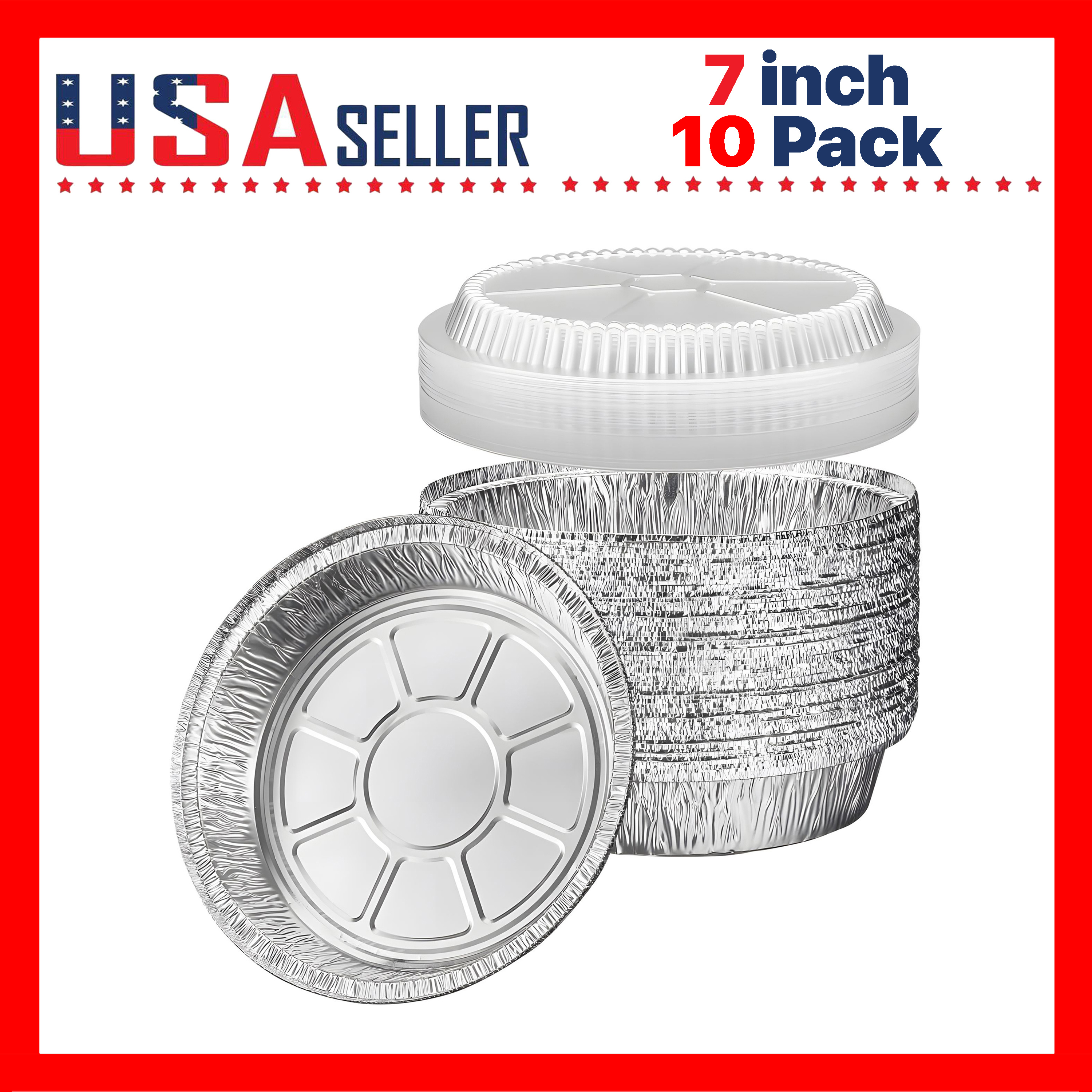 TEMU Aluminum Foil Pans With Clear Dome Lids [7 Inch] X [10 Pack] – Disposable Food Containers, Design, Freezer & Oven Safe, Heavy Duty Round Baking