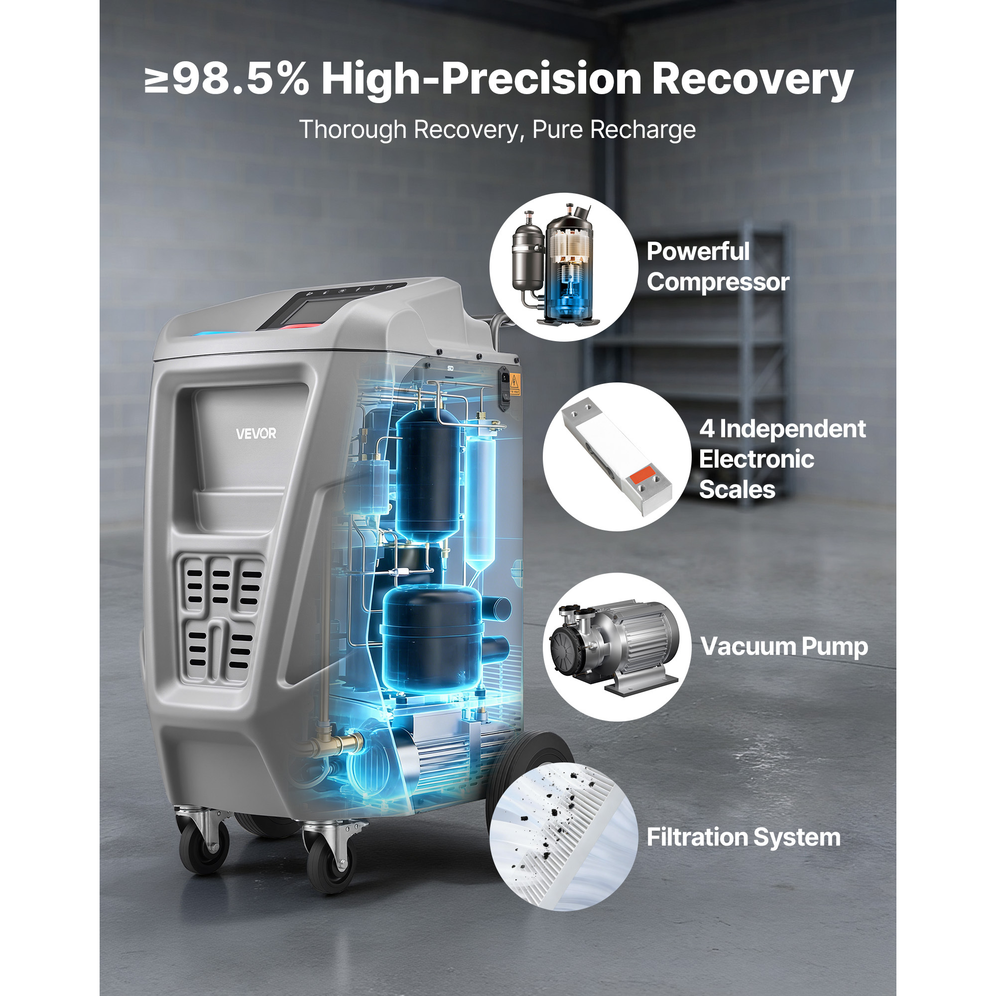 fully automatic refrigerant recovery machine for   98 5   7 inch     vacuum and   machine for standard and high   a   Product details 3