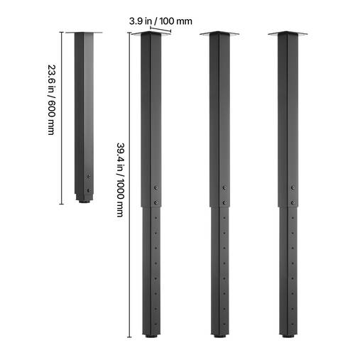 adjustable table legs 24 40 in square steel furniture legs 1200 lbs heavy duty quick installation ideal for home office desk diy coffee dinner bar tables workbenches 4 pcs black