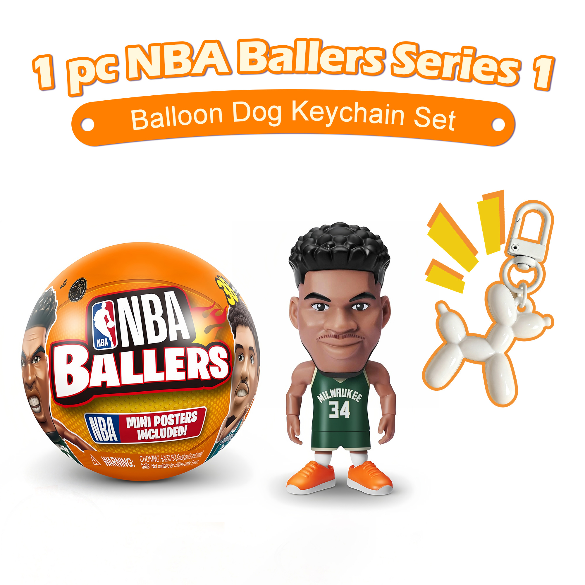 TEMU 1 Pc Surprise & With Balloon Dog Keychain Set, Mystery Capsule Figurine Players Collectibles Toy, Surprise Basketball Collectible Sports Toy For