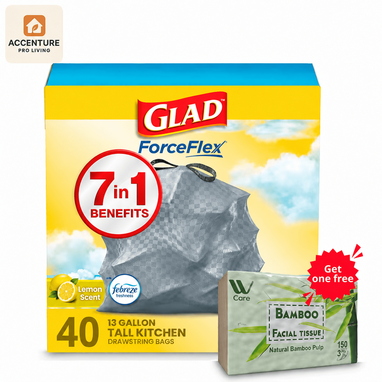 TEMU Glad 7 In 1 Tall Kitchen Trash Bags, 13 Gallon, Original, 40 Count, Drawstring Trash Bags With Box (package May )