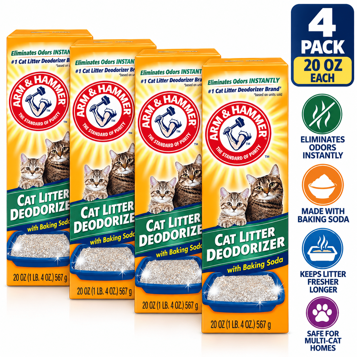 TEMU Arm & Hammer Cat Litter Deodorizer With Baking Soda, Instant Odor , Litter , Multi-cat Household Formula, 20 Oz Each (pack Of 4, 80 Oz Total)