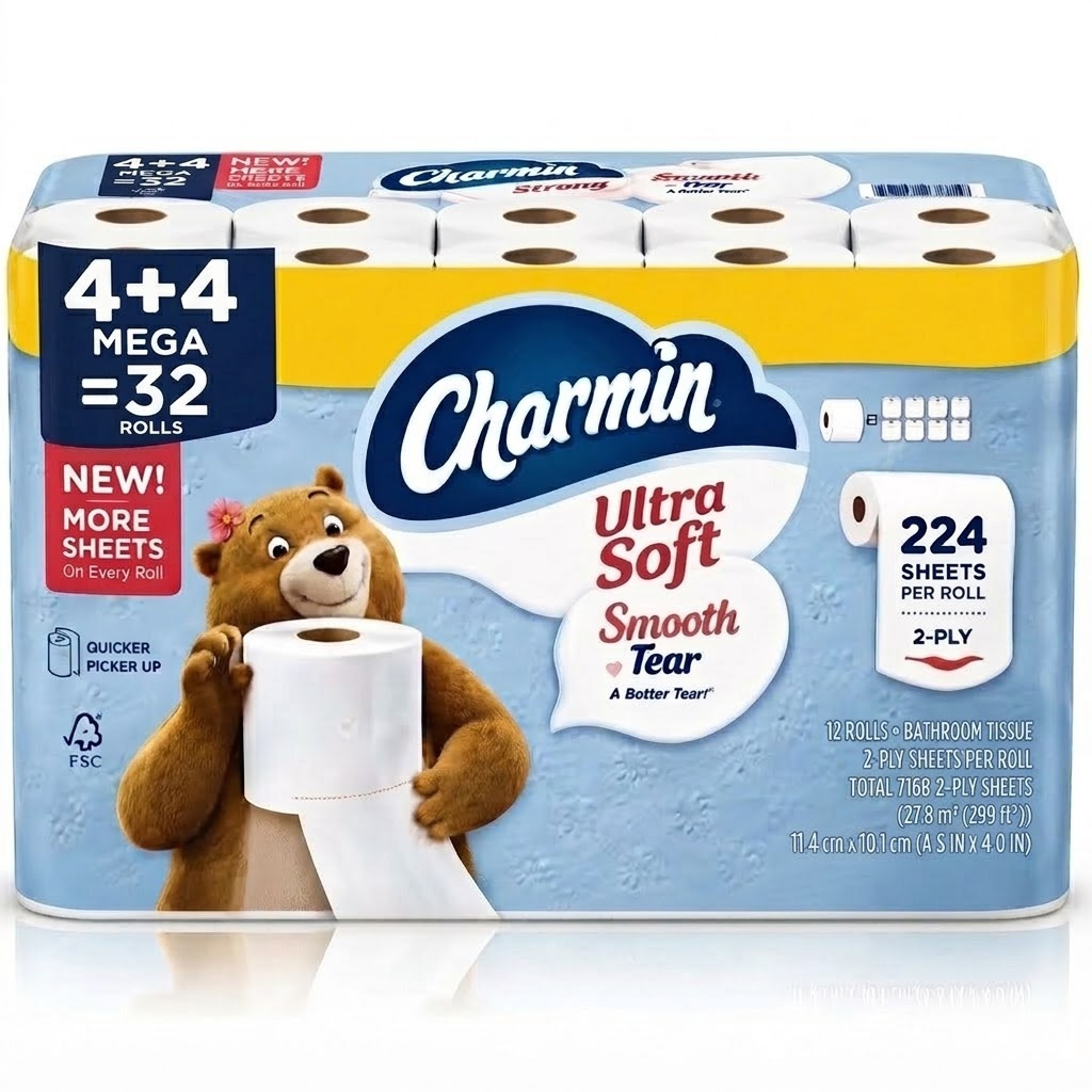 TEMU Charmin Washroom Ultra Soft Toilet Paper, Case Of 4 + 4 In Total : 2 Pack In Carton | 2-ply Toilet Paper Is 2x More Absorbent | 312 Sheets Per