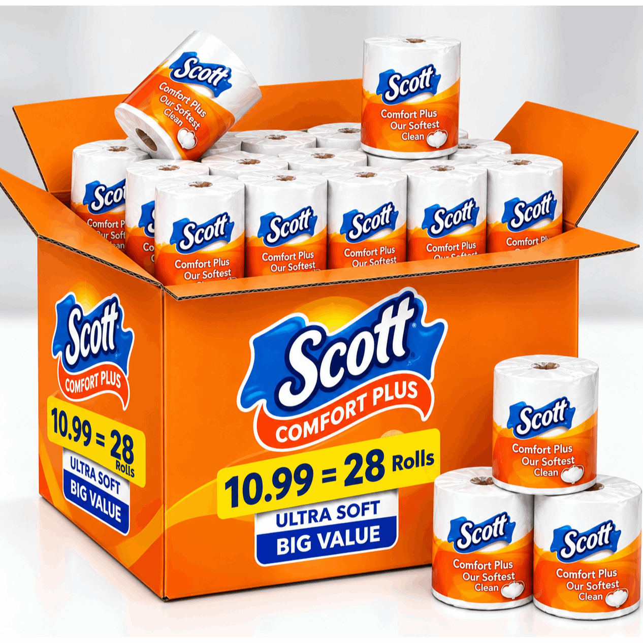 TEMU (pack Of 1 ) Scott Soft Everyday Bulk Pack: 10.99 28 Regular Rolls Providing Long-lasting Reliability, 10x Faster 1-ply Plumbing Protected,