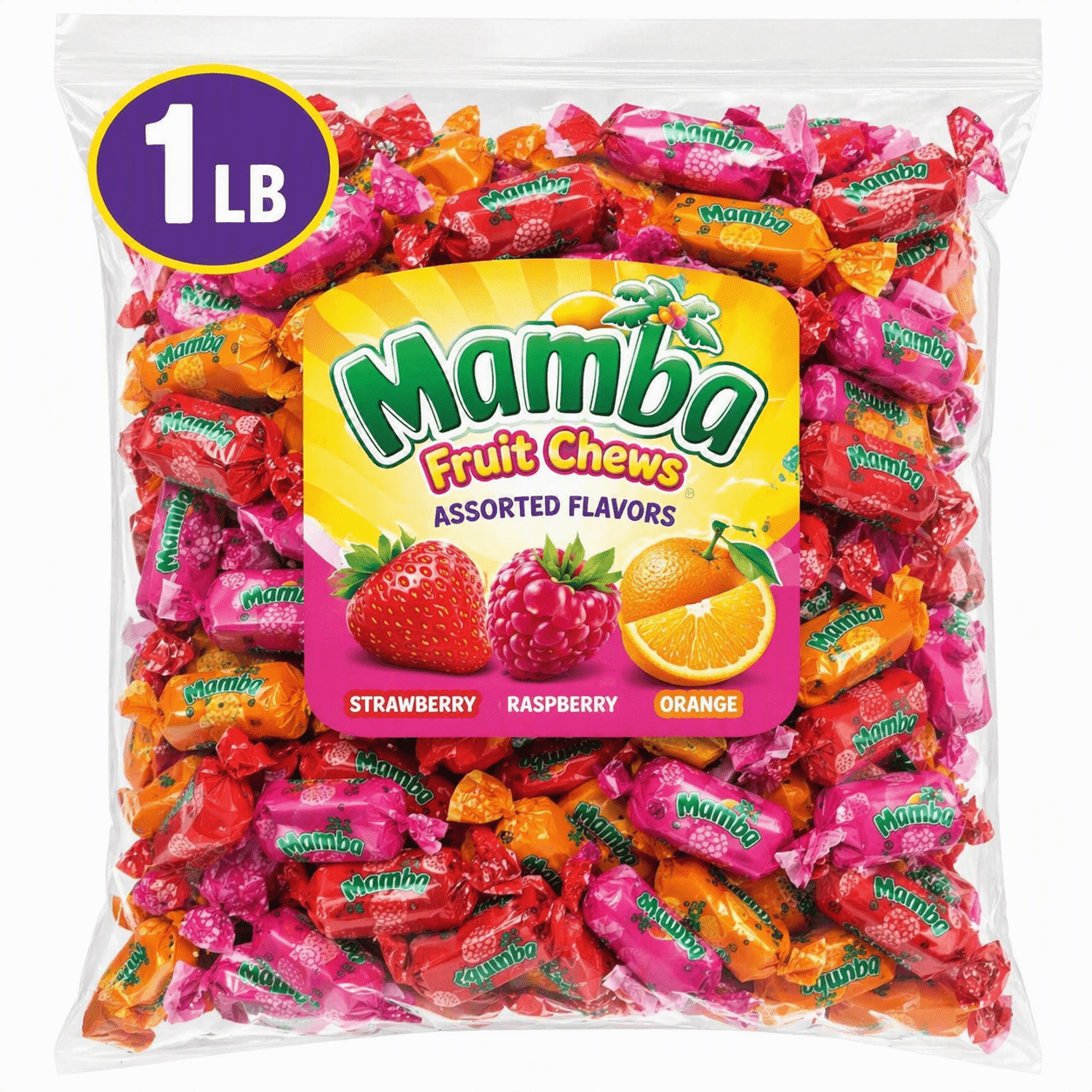 TEMU Mamba Assorted Fruit Chewy Candy Mix – Strawberry, Raspberry & Citrus Flavors, Soft And Fruity Chews, Bulk Snack Candy