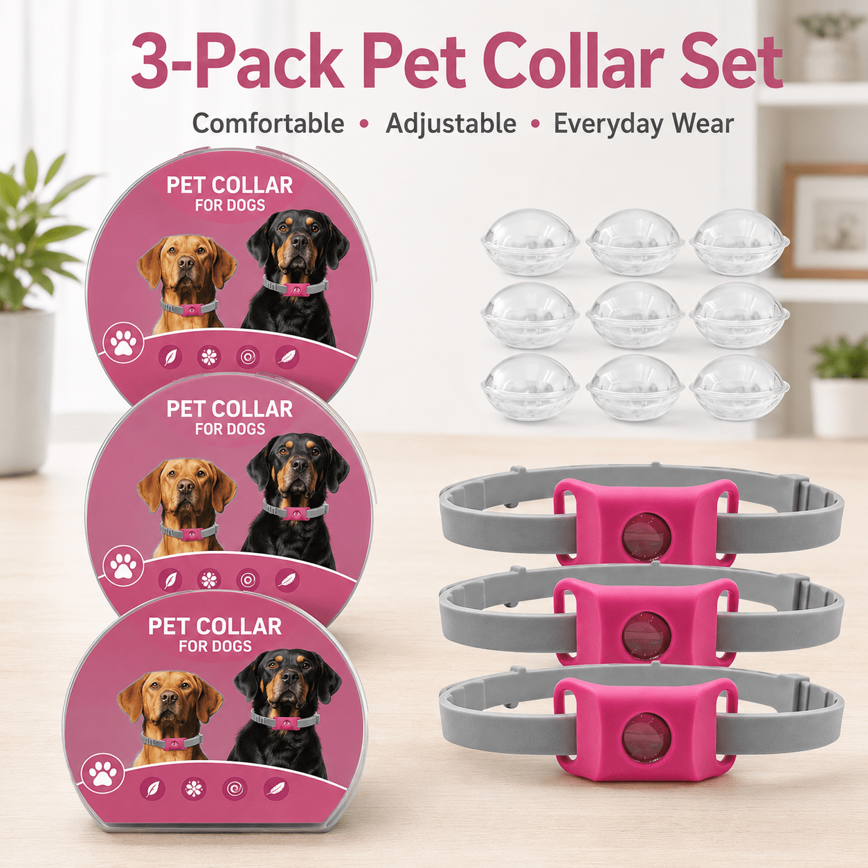 3 Pack Dog Collar, Long Collar, Adjustable Waterproof Pet Collar, Gentle Collar, Length Adjustable For Small Medium Large Dogs