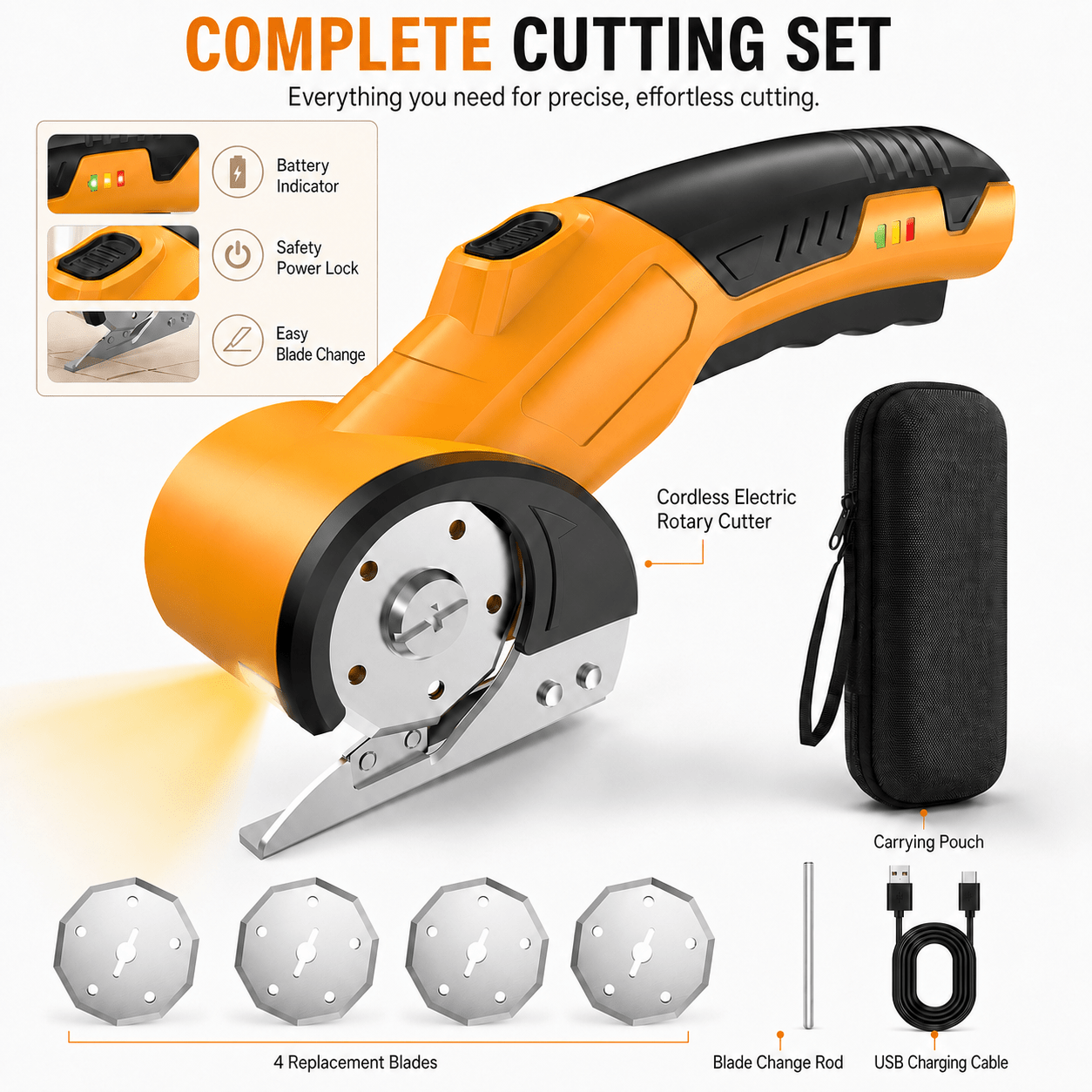 TEMU Cordless Electric Scissors/cardboard Cutter – 4v Mini Rechargeable Rotary Cutter With , Safety Lock, Led Light, And Storage Case; Suitable For