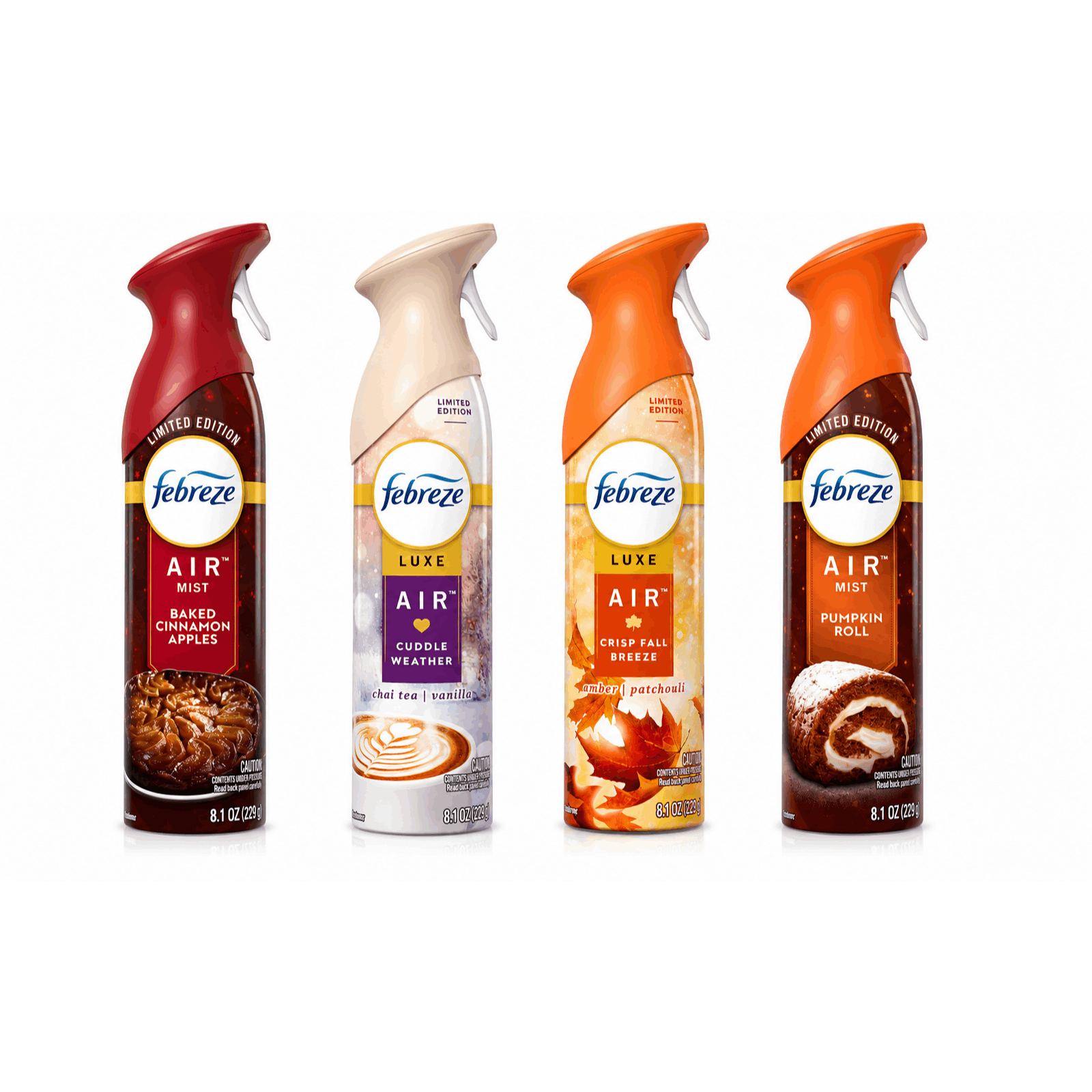 TEMU (4 Pack) Air Freshener Spray, Fall Mixed Scent, With Cuddle Weather Scent, With Fall Breeze Scent, Pumpkin Roll Scent, Baked Cinnamon Scent, 8.1
