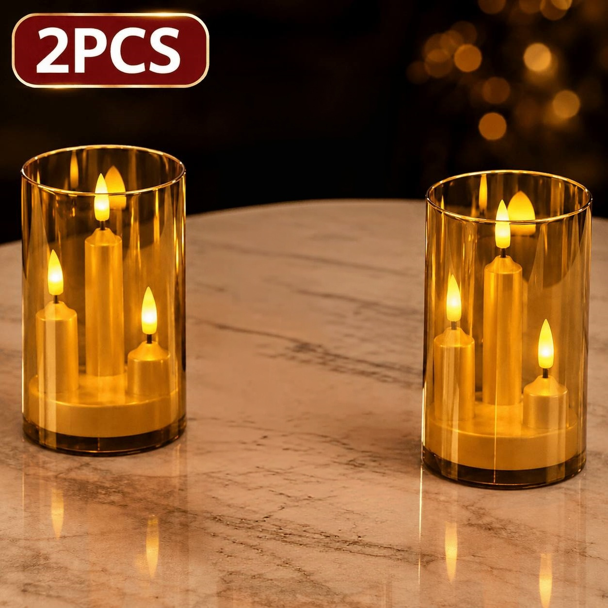 TEMU 2 Candle Set, Warm Light Tabletop Lamp, Suitable For Summer Home Decor, In Red, Gray, Warm Tones, And Gold. Battery-powered Led Flameless
