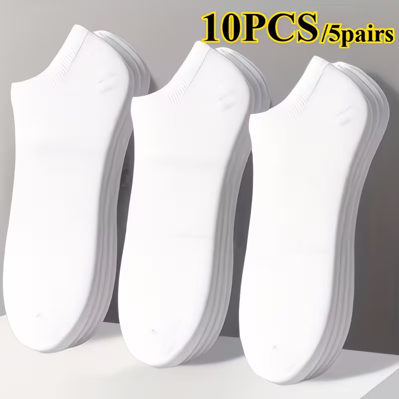 TEMU 5 Pairs Of Men's And Women's Black, White, And Gray No-wash, Anti-odor, Sweat-absorbing Summer Thin Crew Socks