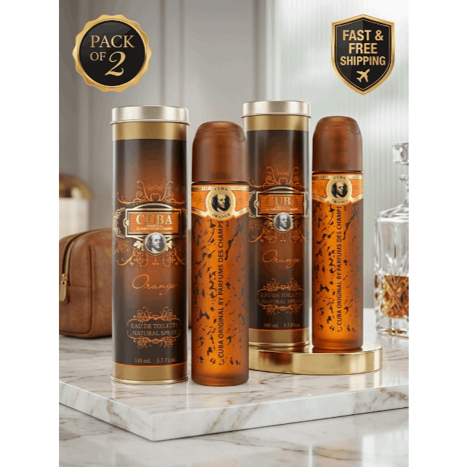 2-Pack Cuba Orange by Fragluxe for Men 3.4 Oz Eau De Toilette Spray – Long-Lasting Masculine Cologne Value Set