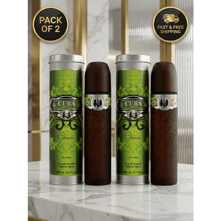2-Pack Cuba Green by Fragluxe for Men 3.4 Oz Eau De Toilette Spray – Long-Lasting Masculine Cologne Value Set