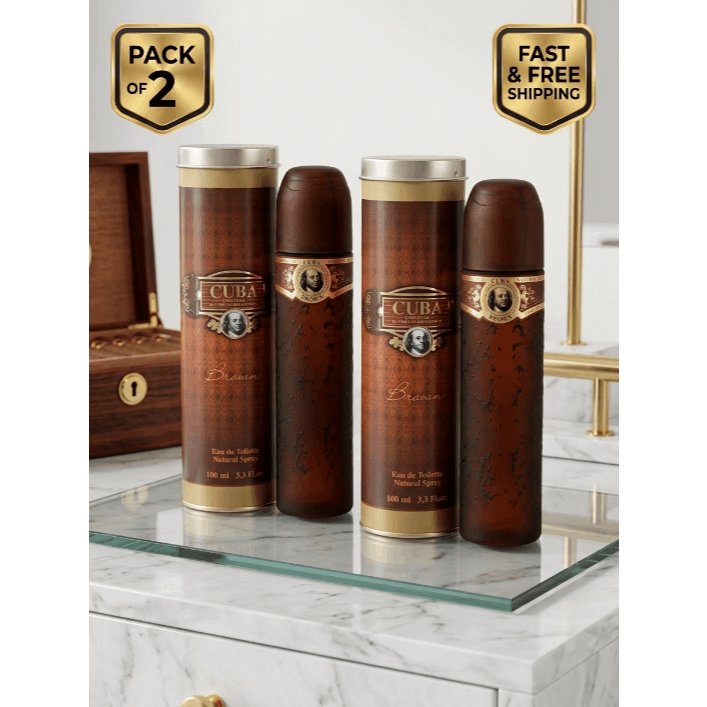 2-Pack Cuba Brown by Fragluxe for Men 3.4 Oz Eau De Toilette Spray – Long-Lasting Masculine Cologne Value Set