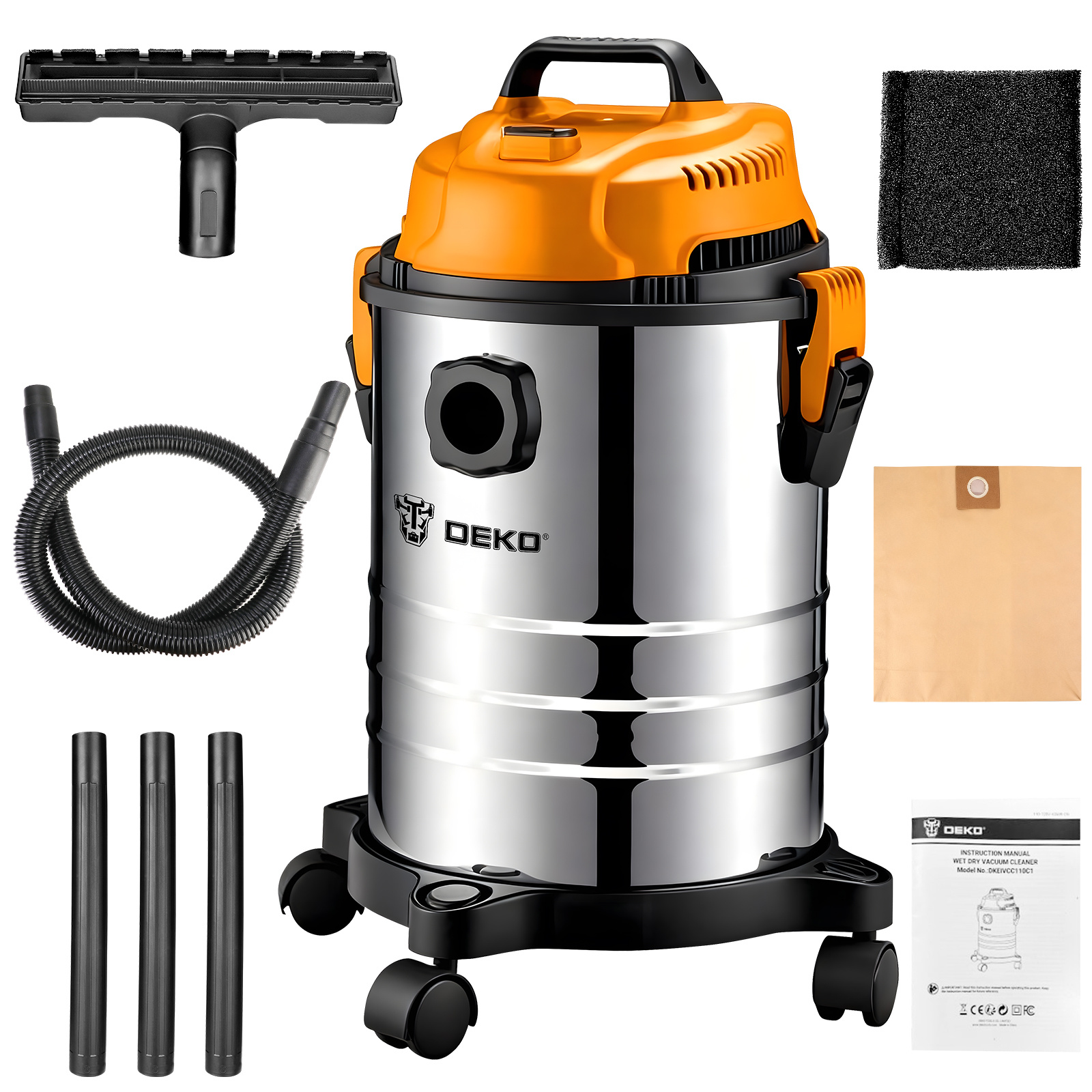 Deko Dry Vacuum Cleaner | 5.3 Gallon | 16 Kpa Powerful Suction | 1100w | Blower Function | Portable | For Garage, Car, Home, Workshop & Pet Hair