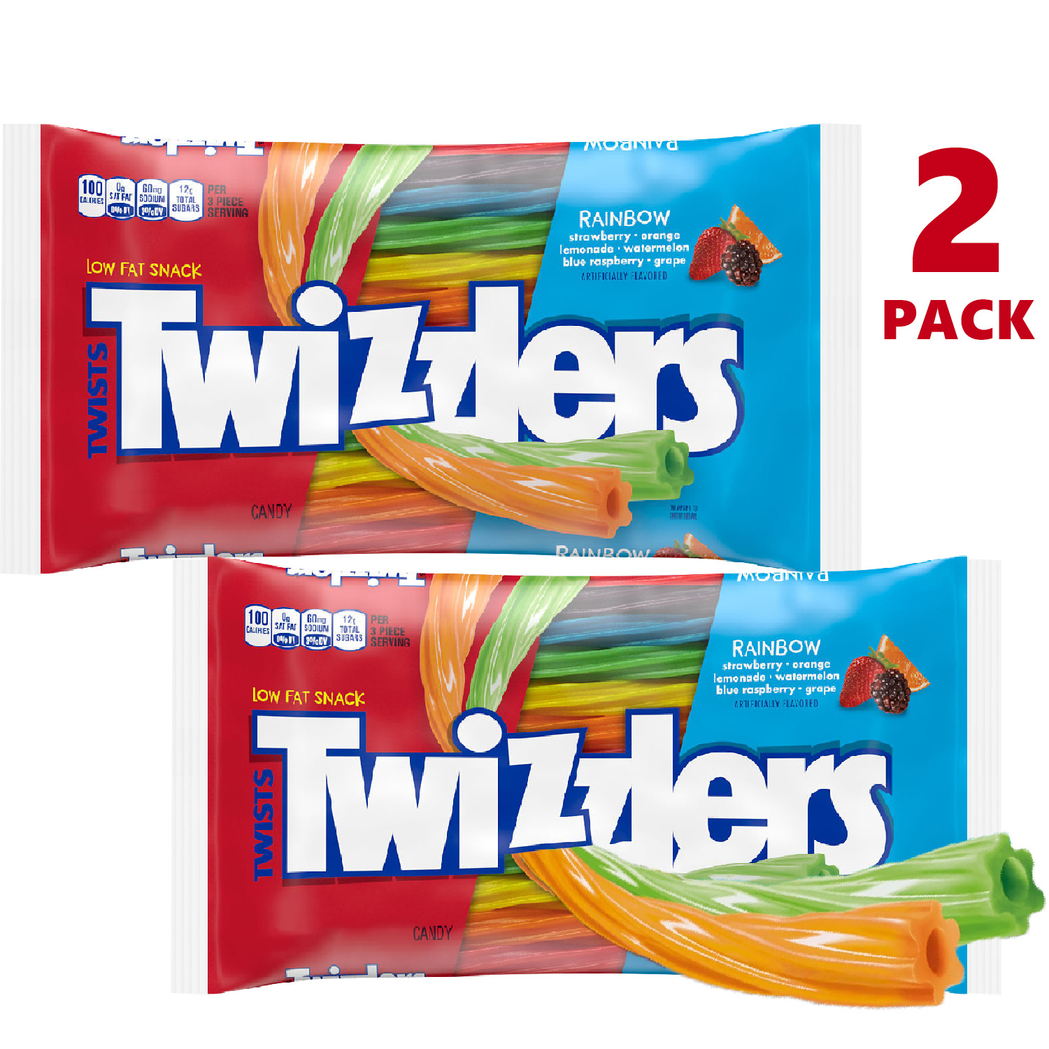 TEMU Twizzlers Rainbow Twists Candy - Chewy Fruity Licorice Twists, Assorted Fruit Flavors, Soft & Colorful Candy, 4 Pack